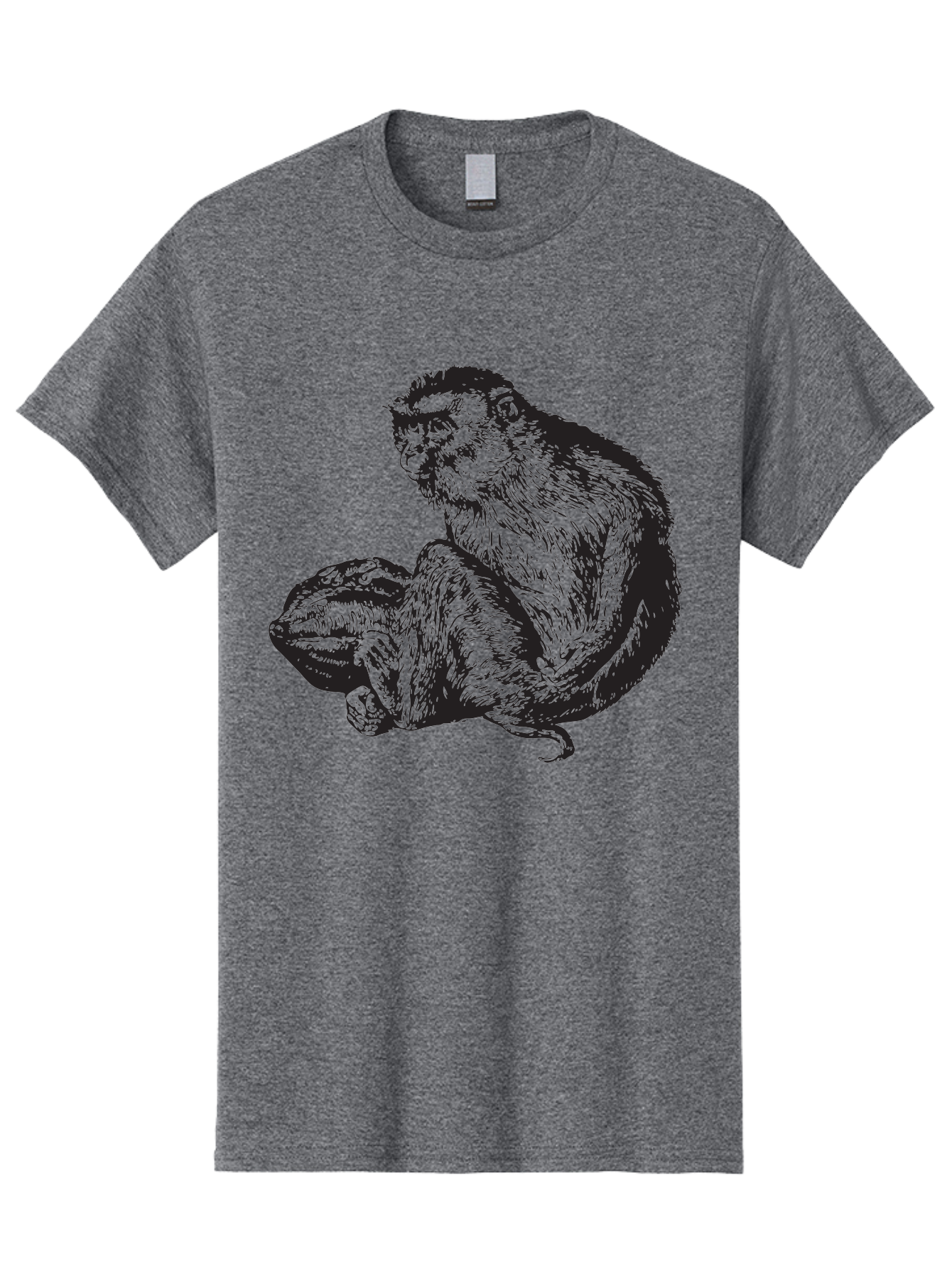 Monkey-And-Baby Men'S Graphic Tee, 100% Cotton, Comfortable Casual Summer Wear, Machine Washable, Monkey Holding Baby Monkey, Primate Love, Primate Family, Animal Bonding, Nurturing, Wildlife Illustration, Detailed Drawing Aad915