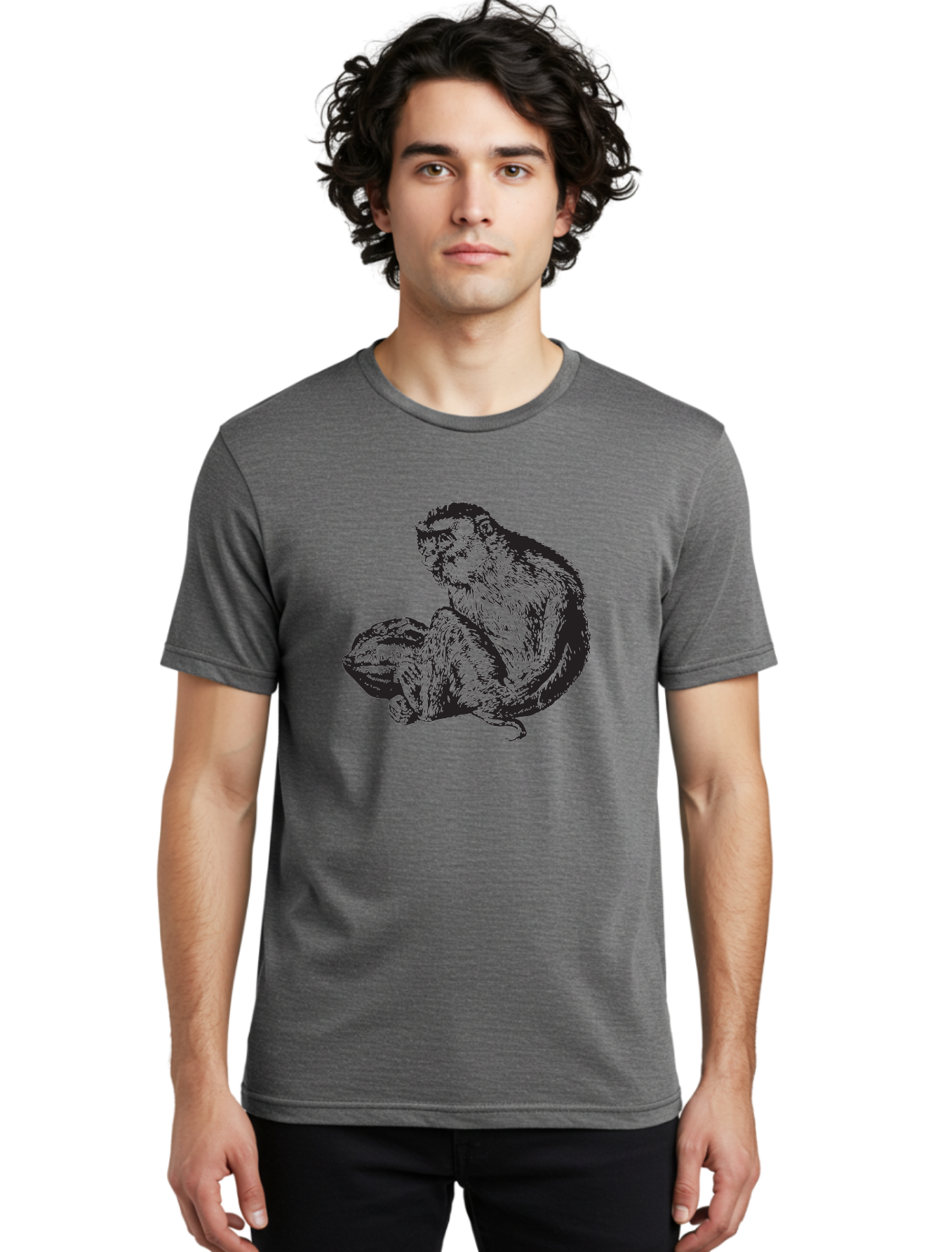 Monkey-And-Baby Men'S Graphic Tee, 100% Cotton, Comfortable Casual Summer Wear, Machine Washable, Monkey Holding Baby Monkey, Primate Love, Primate Family, Animal Bonding, Nurturing, Wildlife Illustration, Detailed Drawing Aad915