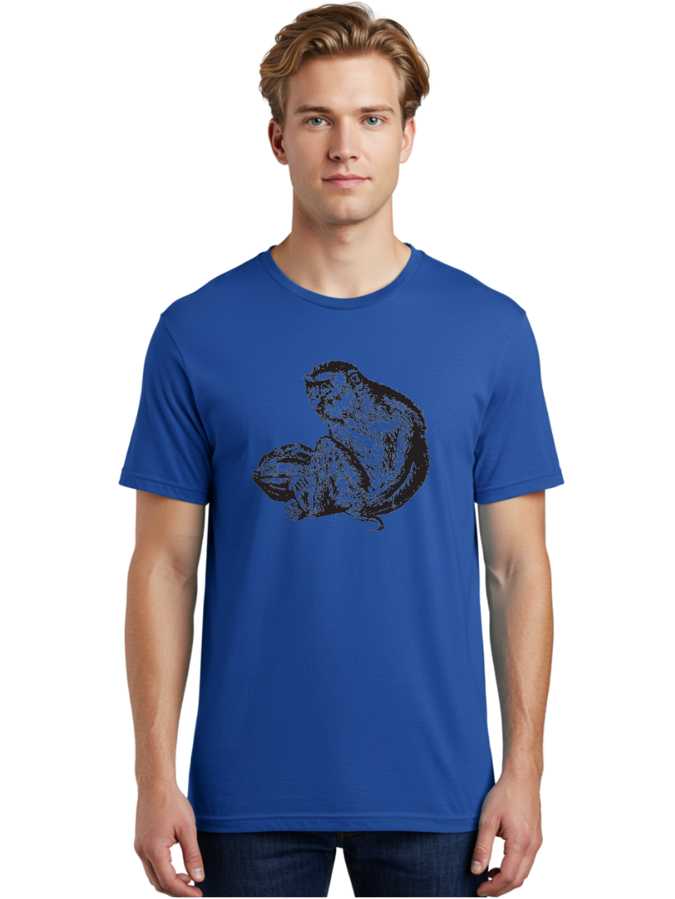 Monkey-And-Baby Men'S Graphic Tee, 100% Cotton, Comfortable Casual Summer Wear, Machine Washable, Monkey Holding Baby Monkey, Primate Love, Primate Family, Animal Bonding, Nurturing, Wildlife Illustration, Detailed Drawing Aad915 10