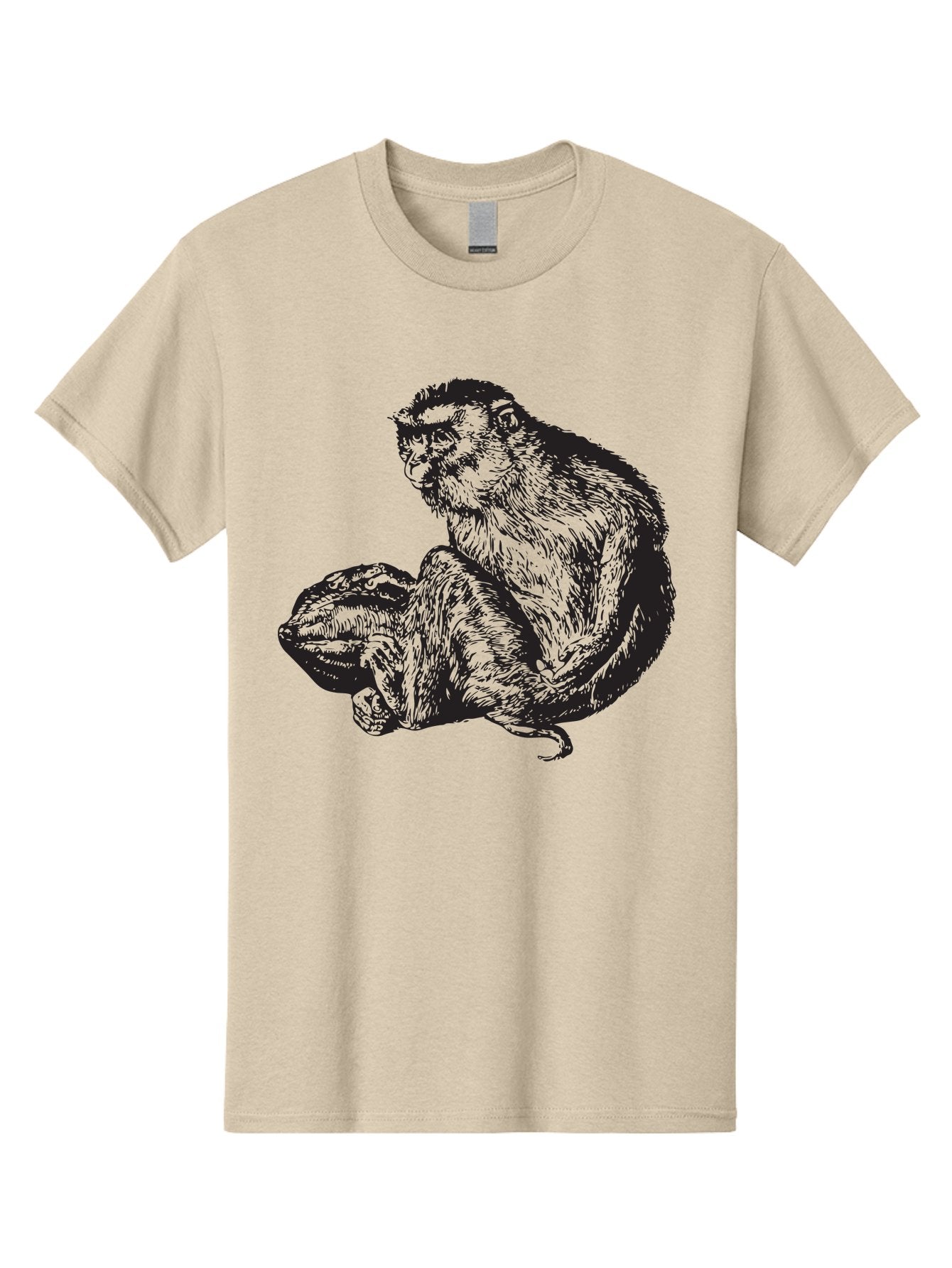 Monkey-And-Baby Men'S Graphic Tee, 100% Cotton, Comfortable Casual Summer Wear, Machine Washable, Monkey Holding Baby Monkey, Primate Love, Primate Family, Animal Bonding, Nurturing, Wildlife Illustration, Detailed Drawing Aad915 10