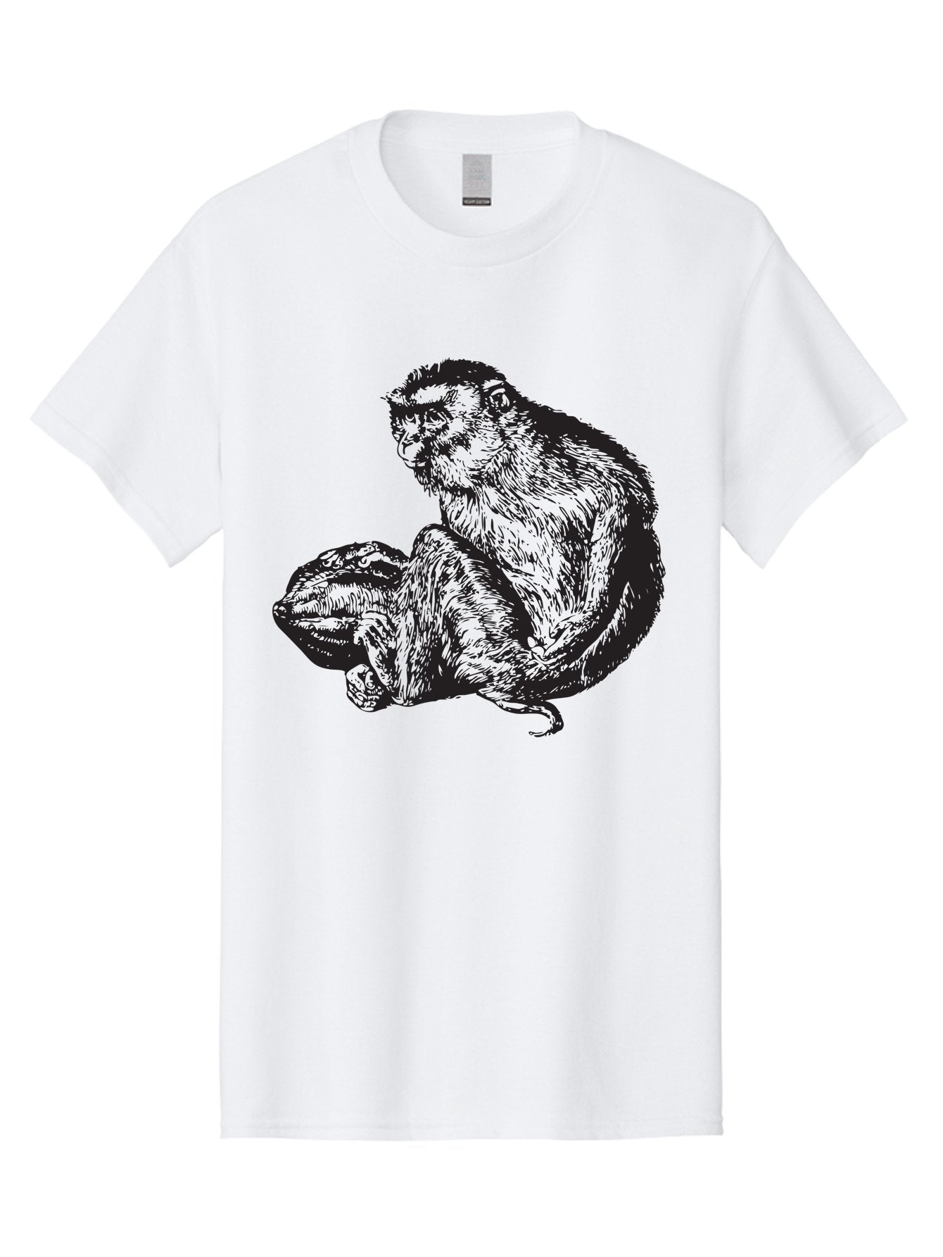 Monkey-And-Baby Men'S Graphic Tee, 100% Cotton, Comfortable Casual Summer Wear, Machine Washable, Monkey Holding Baby Monkey, Primate Love, Primate Family, Animal Bonding, Nurturing, Wildlife Illustration, Detailed Drawing Aad915 6