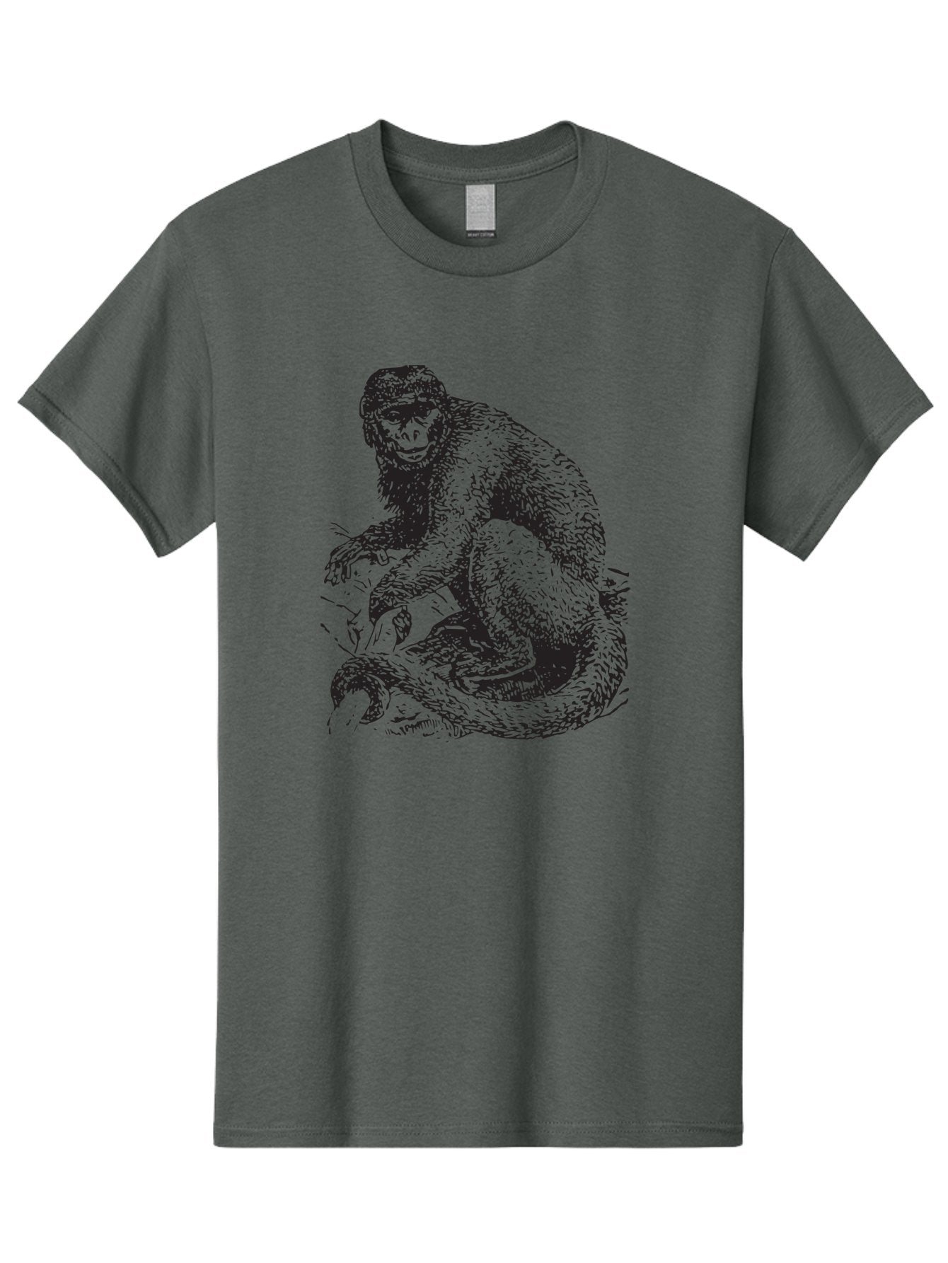 Monkey-Eating-Snake Men'S Graphic Tee, 100% Cotton, Comfortable Casual Summer Wear, Machine Washable, Monkey With Long Tail, Wildlife Art, Primate Illustration, Monkey Drawing, Furry Creature, Animal Graphics, Monkey Artwork, Simple Sketches Aad916 9