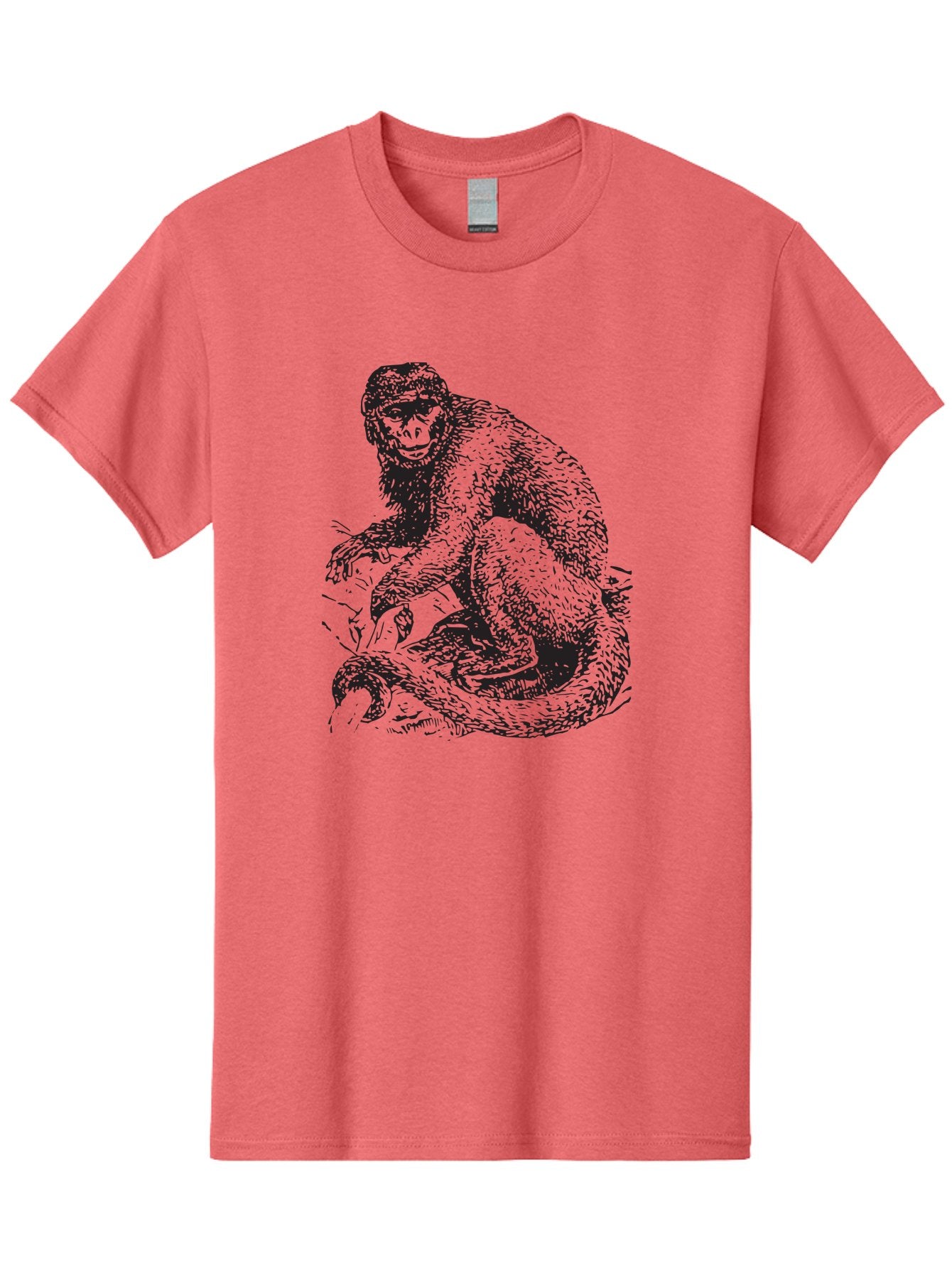 Monkey-Eating-Snake Men'S Graphic Tee, 100% Cotton, Comfortable Casual Summer Wear, Machine Washable, Monkey With Long Tail, Wildlife Art, Primate Illustration, Monkey Drawing, Furry Creature, Animal Graphics, Monkey Artwork, Simple Sketches Aad916 3