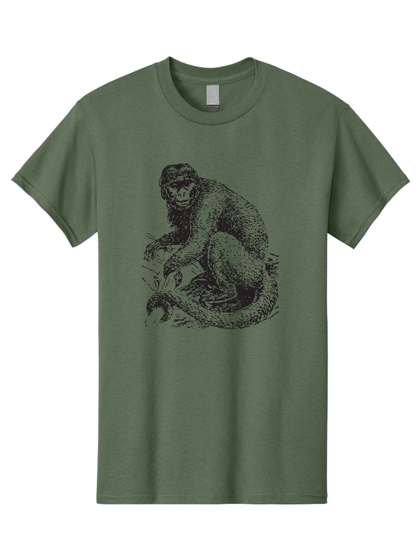 Monkey-Eating-Snake Men'S Graphic Tee, 100% Cotton, Comfortable Casual Summer Wear, Machine Washable, Monkey With Long Tail, Wildlife Art, Primate Illustration, Monkey Drawing, Furry Creature, Animal Graphics, Monkey Artwork, Simple Sketches Aad916 13