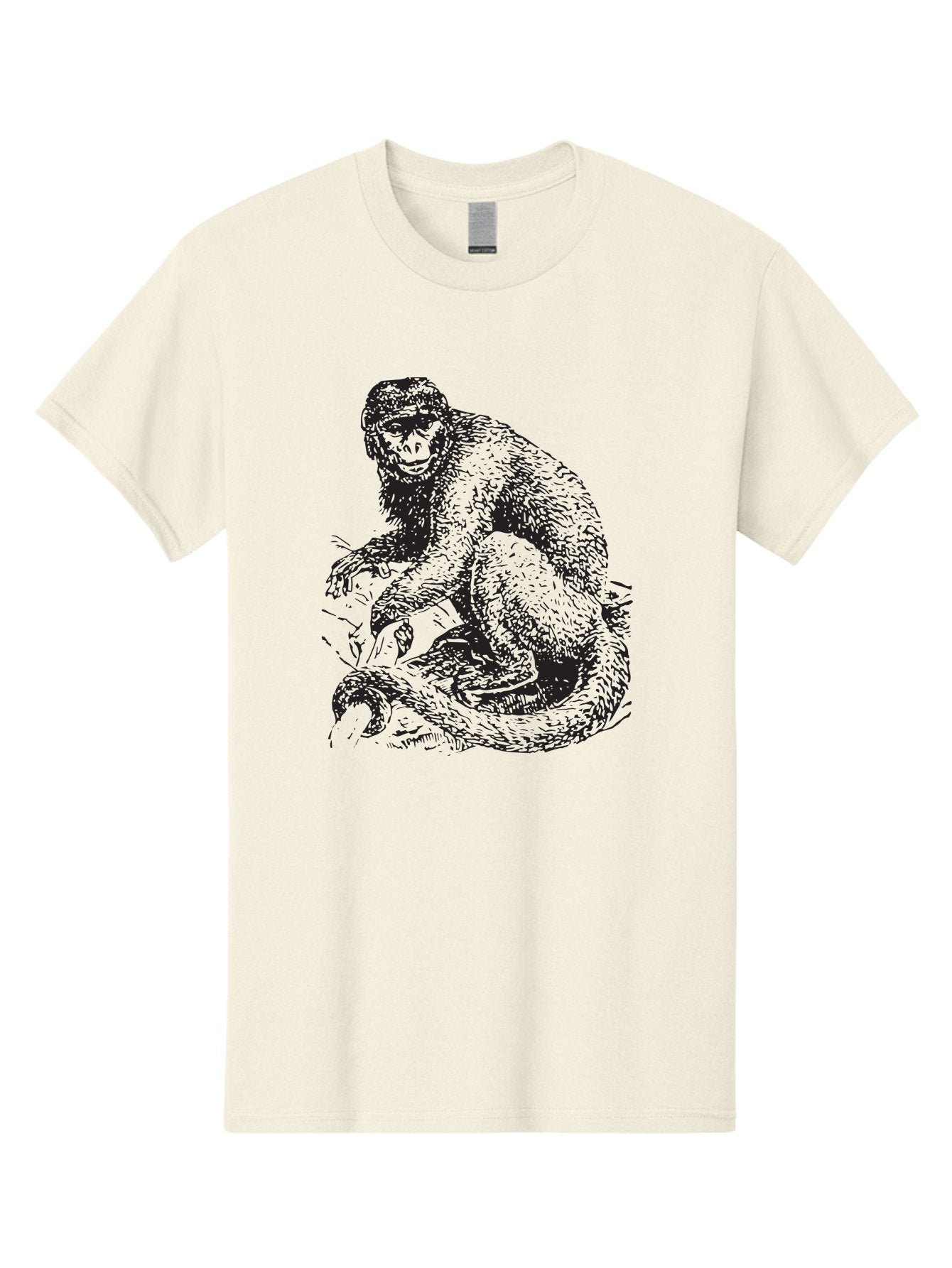 Monkey-Eating-Snake Men'S Graphic Tee, 100% Cotton, Comfortable Casual Summer Wear, Machine Washable, Monkey With Long Tail, Wildlife Art, Primate Illustration, Monkey Drawing, Furry Creature, Animal Graphics, Monkey Artwork, Simple Sketches Aad916 5