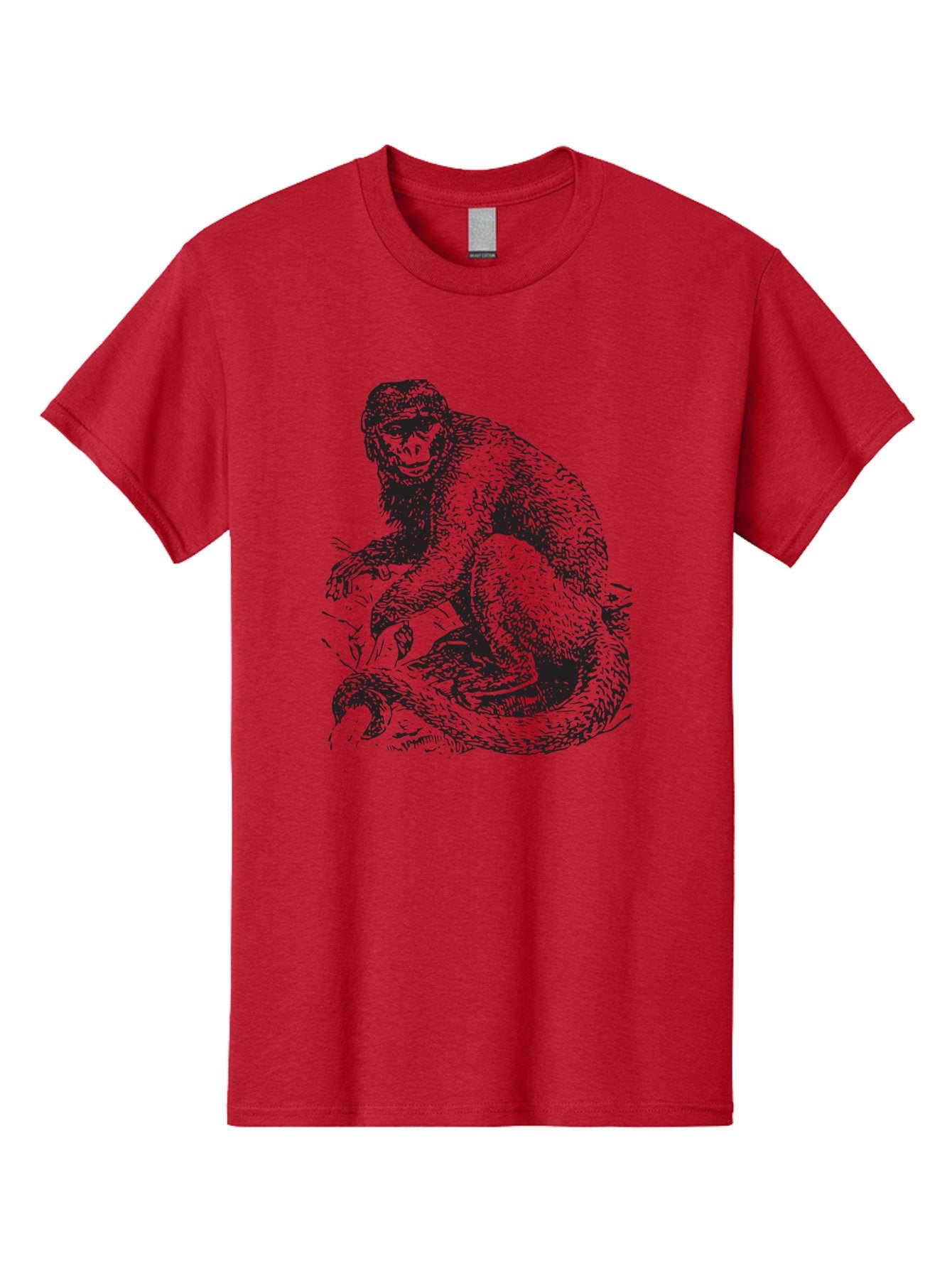 Monkey-Eating-Snake Men'S Graphic Tee, 100% Cotton, Comfortable Casual Summer Wear, Machine Washable, Monkey With Long Tail, Wildlife Art, Primate Illustration, Monkey Drawing, Furry Creature, Animal Graphics, Monkey Artwork, Simple Sketches Aad916 7