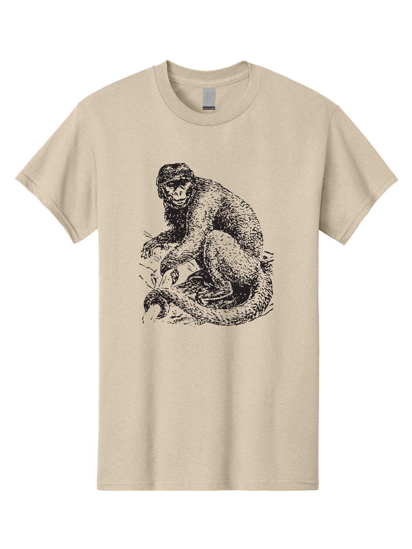 Monkey-Eating-Snake Men'S Graphic Tee, 100% Cotton, Comfortable Casual Summer Wear, Machine Washable, Monkey With Long Tail, Wildlife Art, Primate Illustration, Monkey Drawing, Furry Creature, Animal Graphics, Monkey Artwork, Simple Sketches Aad916 14