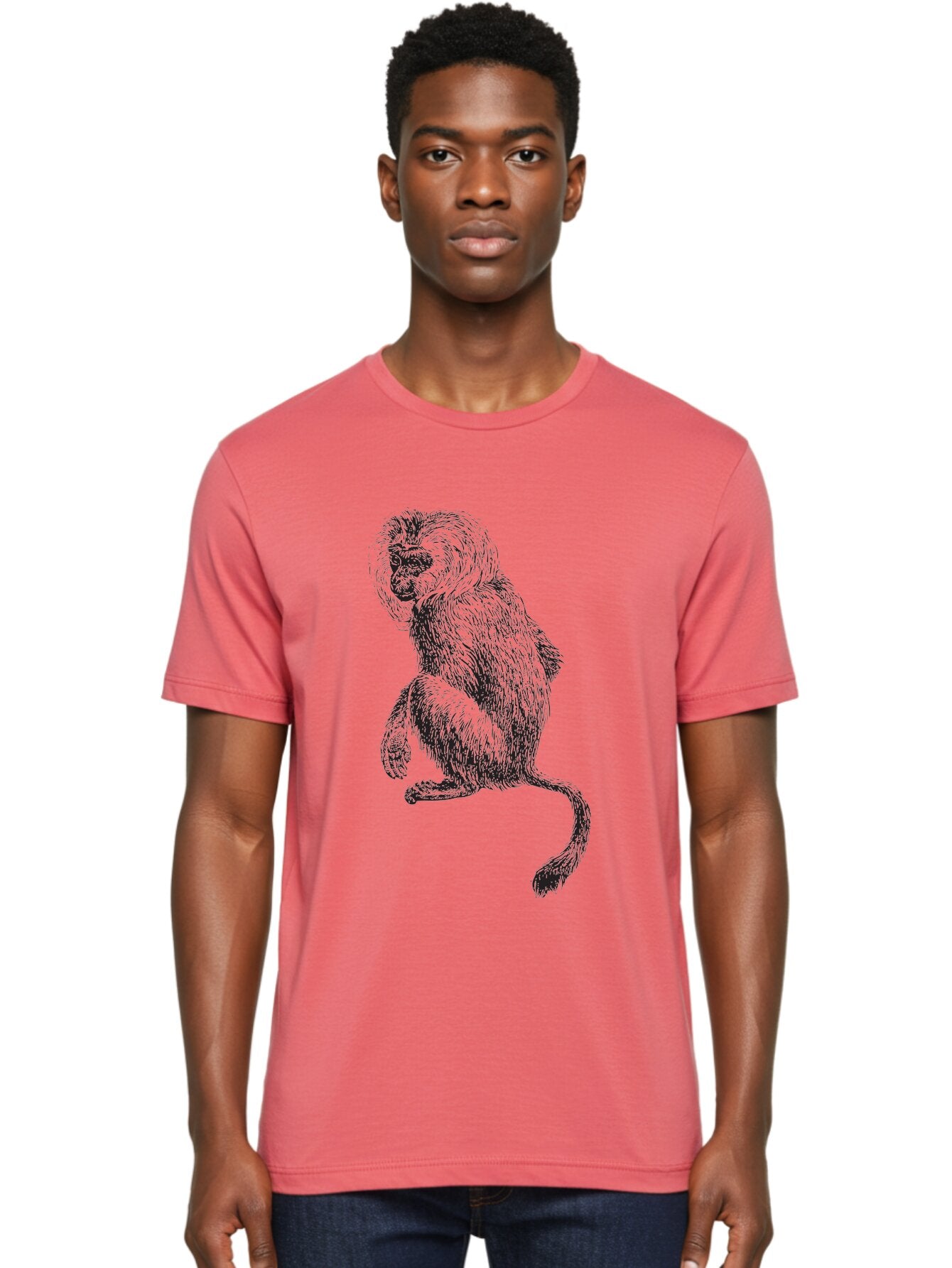 Monkey-Illustration Men'S Graphic Tee, 100% Cotton, Comfortable Casual Summer Wear, Machine Washable, Monkey Sketch, Primate Art, Wild Animal Drawing, Furry Creature, Tail Swish, Wildlife Illustration, Animal Graphics, Monkey Face, Aad917 20