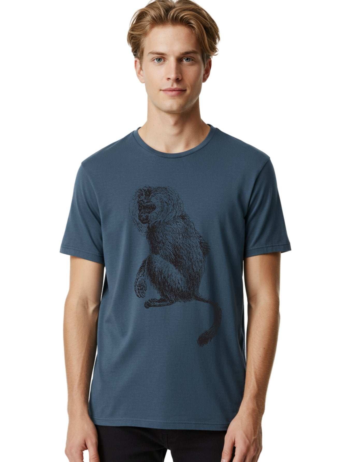 Monkey-Illustration Men'S Graphic Tee, 100% Cotton, Comfortable Casual Summer Wear, Machine Washable, Monkey Sketch, Primate Art, Wild Animal Drawing, Furry Creature, Tail Swish, Wildlife Illustration, Animal Graphics, Monkey Face, Aad917 29