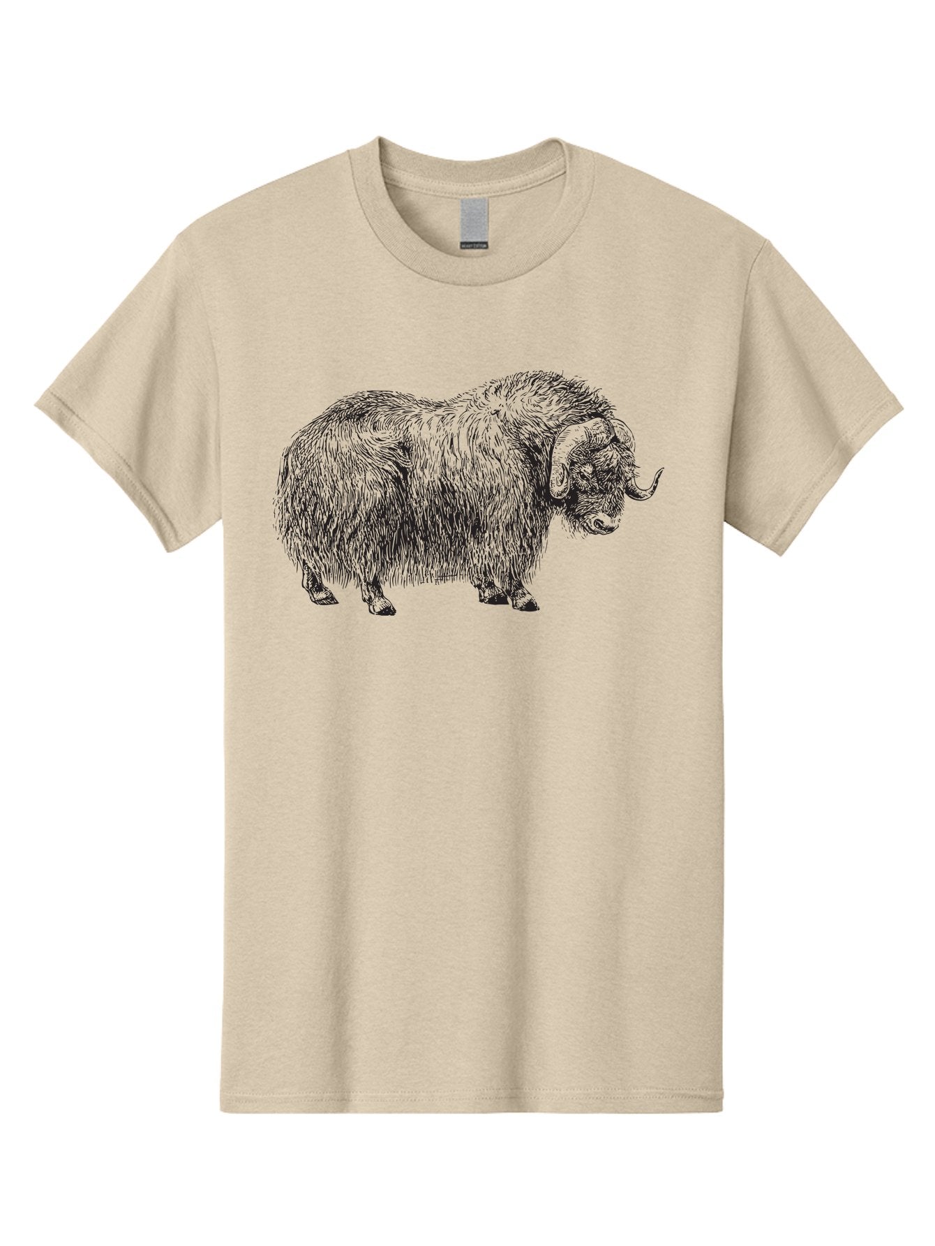Musk-Ox Men'S Graphic Tee, 100% Cotton, Comfortable Casual Summer Wear, Machine Washable, Muskox Illustration, Detailed Line Art, Wild Animal Portrait, Shaggy Fur, Horned Creature, Arctic Wildlife, Nature Sketch Aad919 5