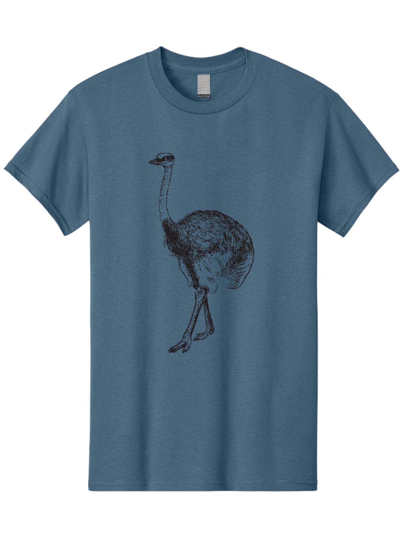 Ostrich-Illustration Men'S Graphic Tee, 100% Cotton, Comfortable Casual Summer Wear, Machine Washable, Ostrich Illustration, Bird Drawing, Wildlife Art, Long Neck, Large Bird, Natural History, Fauna, Wild Animal, Pen And Ink, Graphic Design Aad920