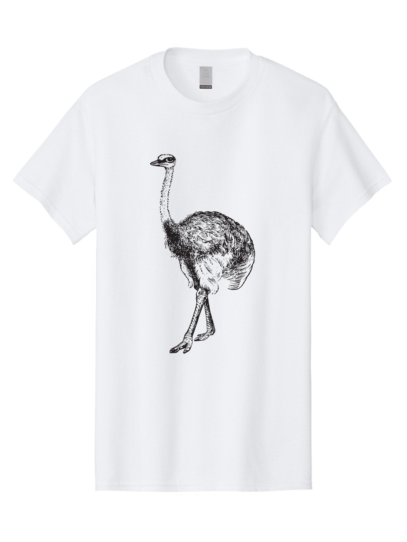 Ostrich-Illustration Men'S Graphic Tee, 100% Cotton, Comfortable Casual Summer Wear, Machine Washable, Ostrich Illustration, Bird Drawing, Wildlife Art, Long Neck, Large Bird, Natural History, Fauna, Wild Animal, Pen And Ink, Graphic Design Aad920