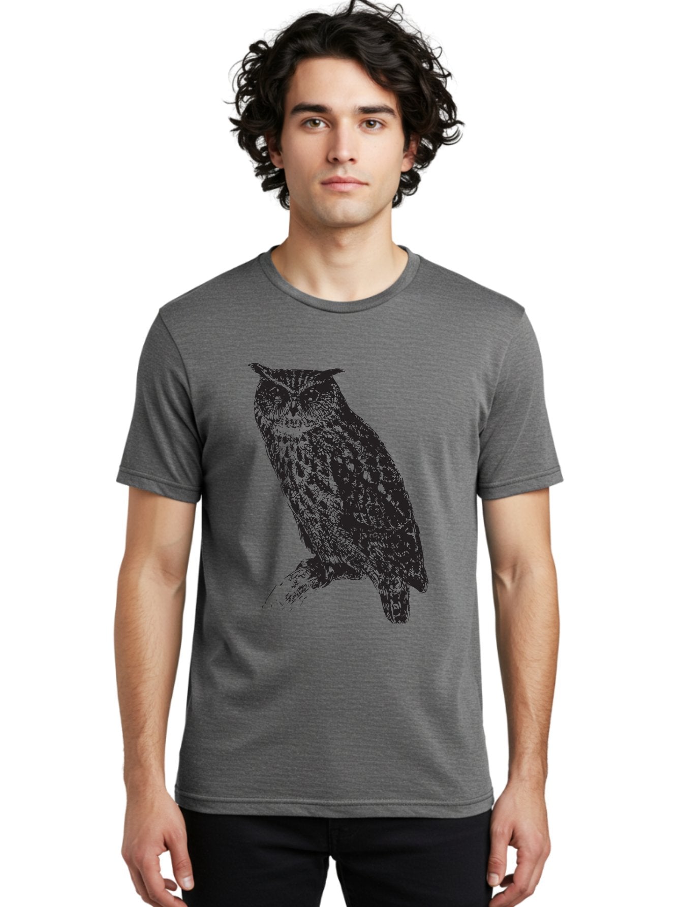 Owl Men'S Graphic Tee, 100% Cotton, Comfortable Casual Summer Wear, Machine Washable, Owl Perched On Branch, Nocturnal Bird, Wise Eyes, Spotted Feathers, Mysterious Creature, Wildlife Art, Nature Illustration, Birdwatching, Aad921 20