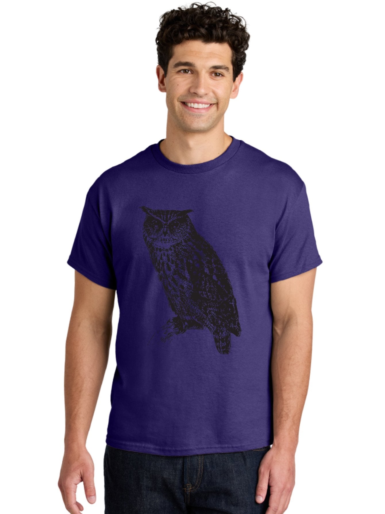 Owl Men'S Graphic Tee, 100% Cotton, Comfortable Casual Summer Wear, Machine Washable, Owl Perched On Branch, Nocturnal Bird, Wise Eyes, Spotted Feathers, Mysterious Creature, Wildlife Art, Nature Illustration, Birdwatching, Aad921 19