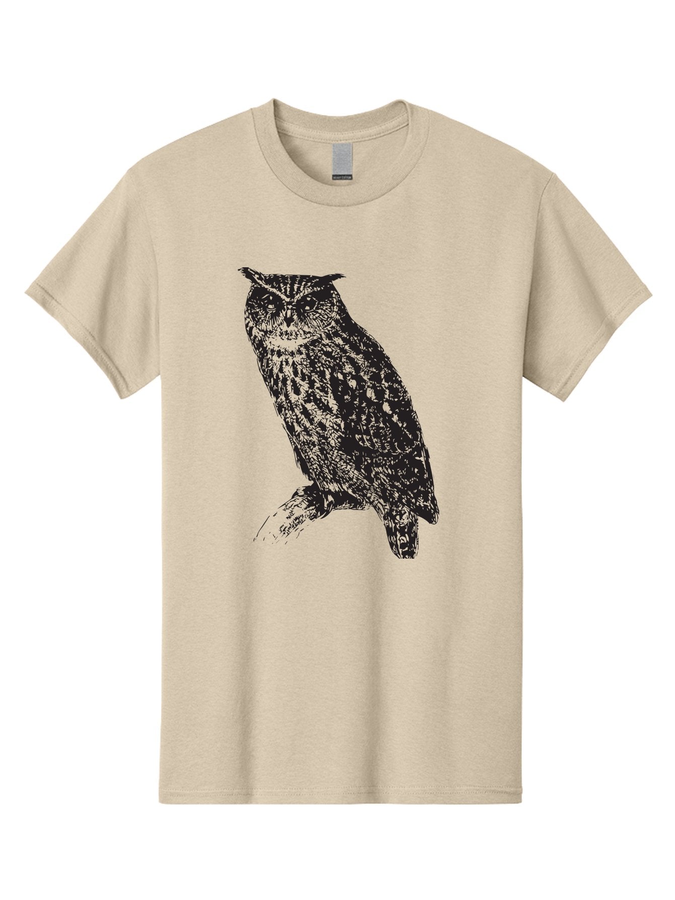 Owl Men'S Graphic Tee, 100% Cotton, Comfortable Casual Summer Wear, Machine Washable, Owl Perched On Branch, Nocturnal Bird, Wise Eyes, Spotted Feathers, Mysterious Creature, Wildlife Art, Nature Illustration, Birdwatching, Aad921 6