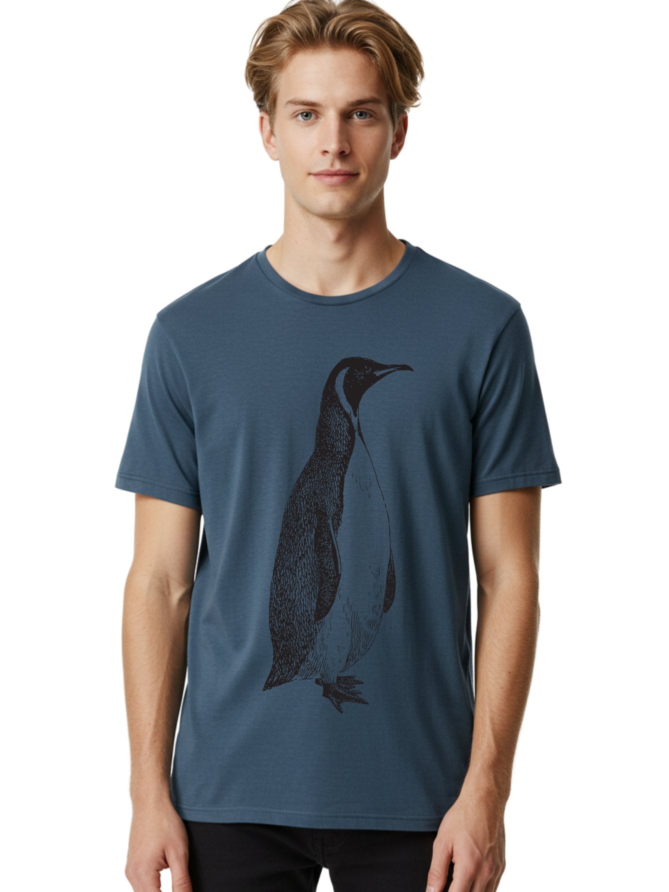 Penguin Men'S Graphic Tee, 100% Cotton, Comfortable Casual Summer Wear, Machine Washable, Penguin Illustration, Black And White Penguin, Detailed Artwork, Wildlife Graphic, Stylized Bird, Antarctic Bird, Tuxedo Bird, Flightless Bird, Aad924 24