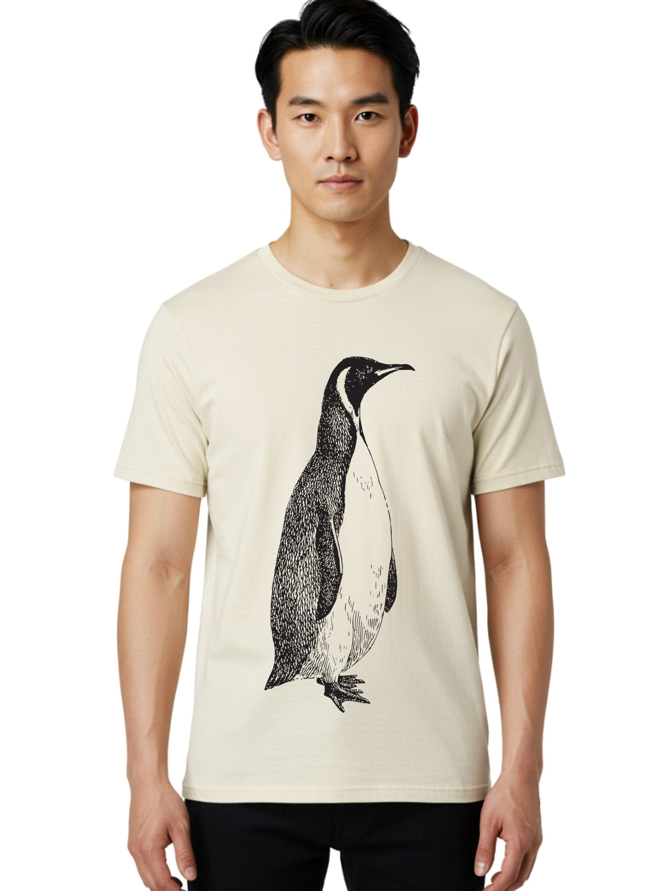 Penguin Men'S Graphic Tee, 100% Cotton, Comfortable Casual Summer Wear, Machine Washable, Penguin Illustration, Black And White Penguin, Detailed Artwork, Wildlife Graphic, Stylized Bird, Antarctic Bird, Tuxedo Bird, Flightless Bird, Aad924 16