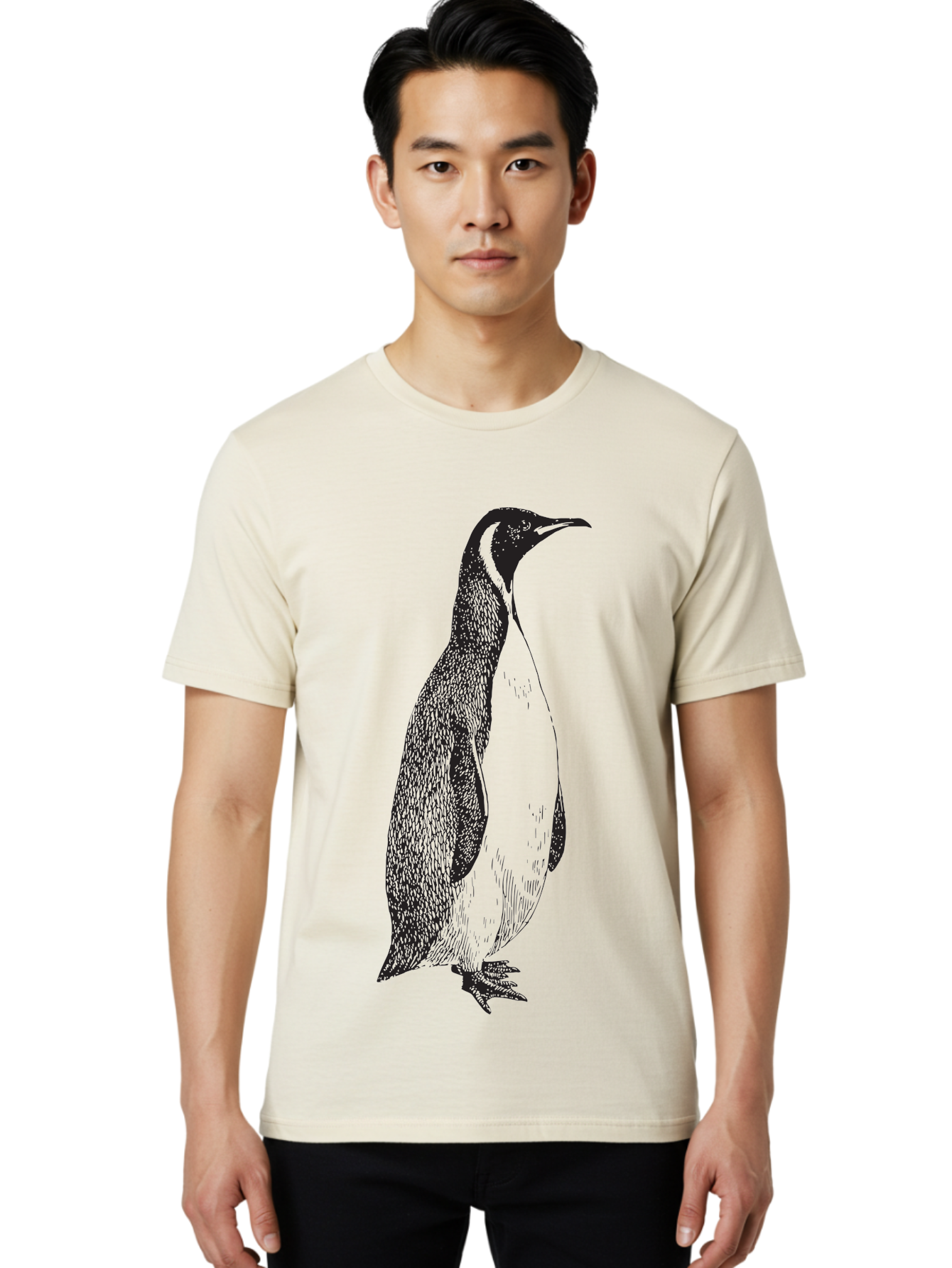 Penguin Men'S Graphic Tee, 100% Cotton, Comfortable Casual Summer Wear, Machine Washable, Penguin Illustration, Black And White Penguin, Detailed Artwork, Wildlife Graphic, Stylized Bird, Antarctic Bird, Tuxedo Bird, Flightless Bird, Aad924 26