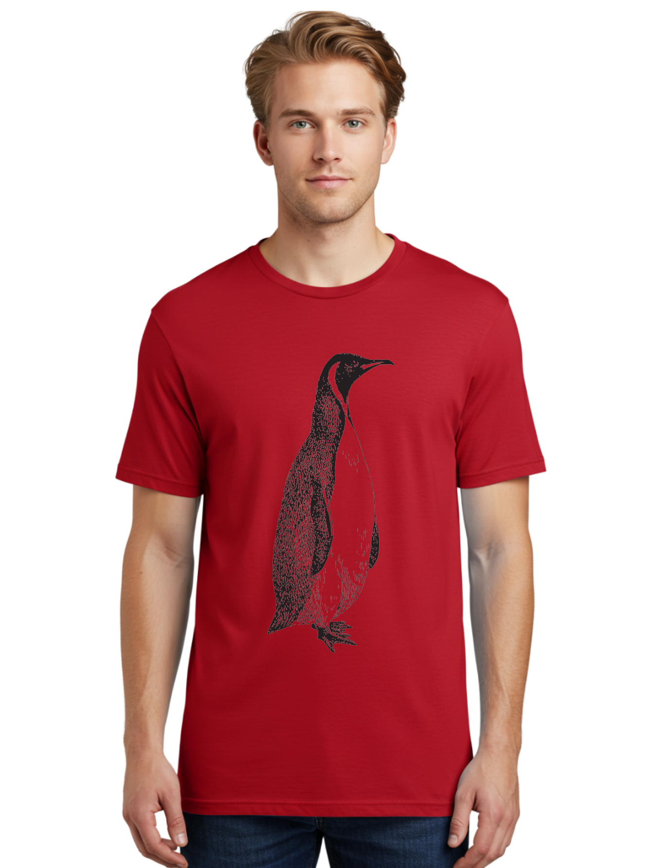 Penguin Men'S Graphic Tee, 100% Cotton, Comfortable Casual Summer Wear, Machine Washable, Penguin Illustration, Black And White Penguin, Detailed Artwork, Wildlife Graphic, Stylized Bird, Antarctic Bird, Tuxedo Bird, Flightless Bird, Aad924