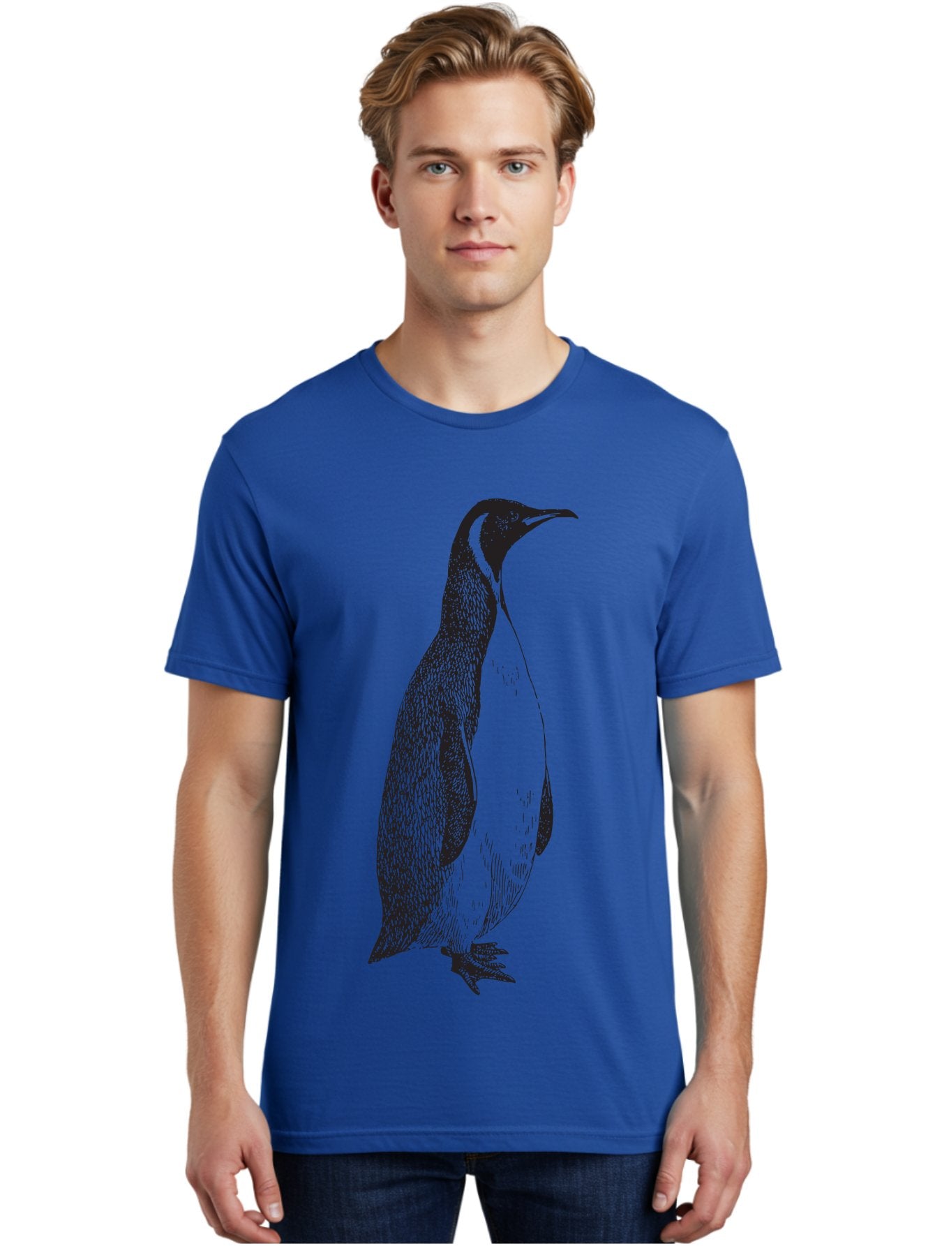 Penguin Men'S Graphic Tee, 100% Cotton, Comfortable Casual Summer Wear, Machine Washable, Penguin Illustration, Black And White Penguin, Detailed Artwork, Wildlife Graphic, Stylized Bird, Antarctic Bird, Tuxedo Bird, Flightless Bird, Aad924 21