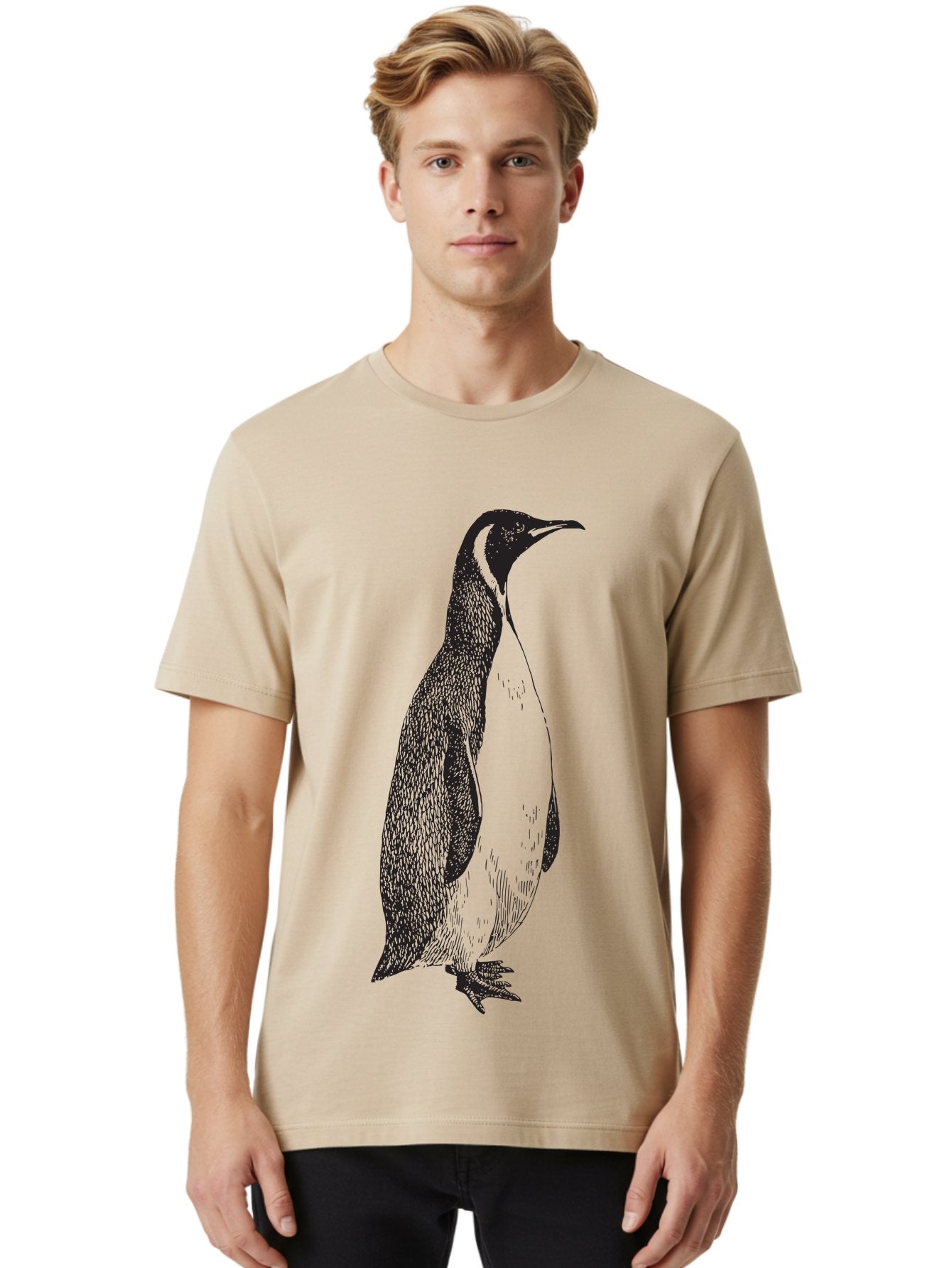 Penguin Men'S Graphic Tee, 100% Cotton, Comfortable Casual Summer Wear, Machine Washable, Penguin Illustration, Black And White Penguin, Detailed Artwork, Wildlife Graphic, Stylized Bird, Antarctic Bird, Tuxedo Bird, Flightless Bird, Aad924 25