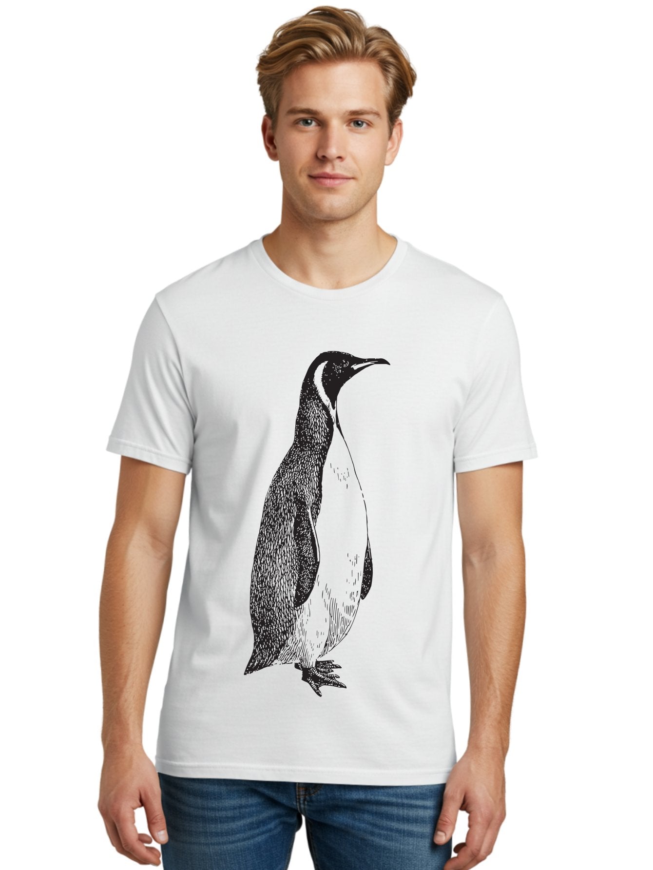 Penguin Men'S Graphic Tee, 100% Cotton, Comfortable Casual Summer Wear, Machine Washable, Penguin Illustration, Black And White Penguin, Detailed Artwork, Wildlife Graphic, Stylized Bird, Antarctic Bird, Tuxedo Bird, Flightless Bird, Aad924 18