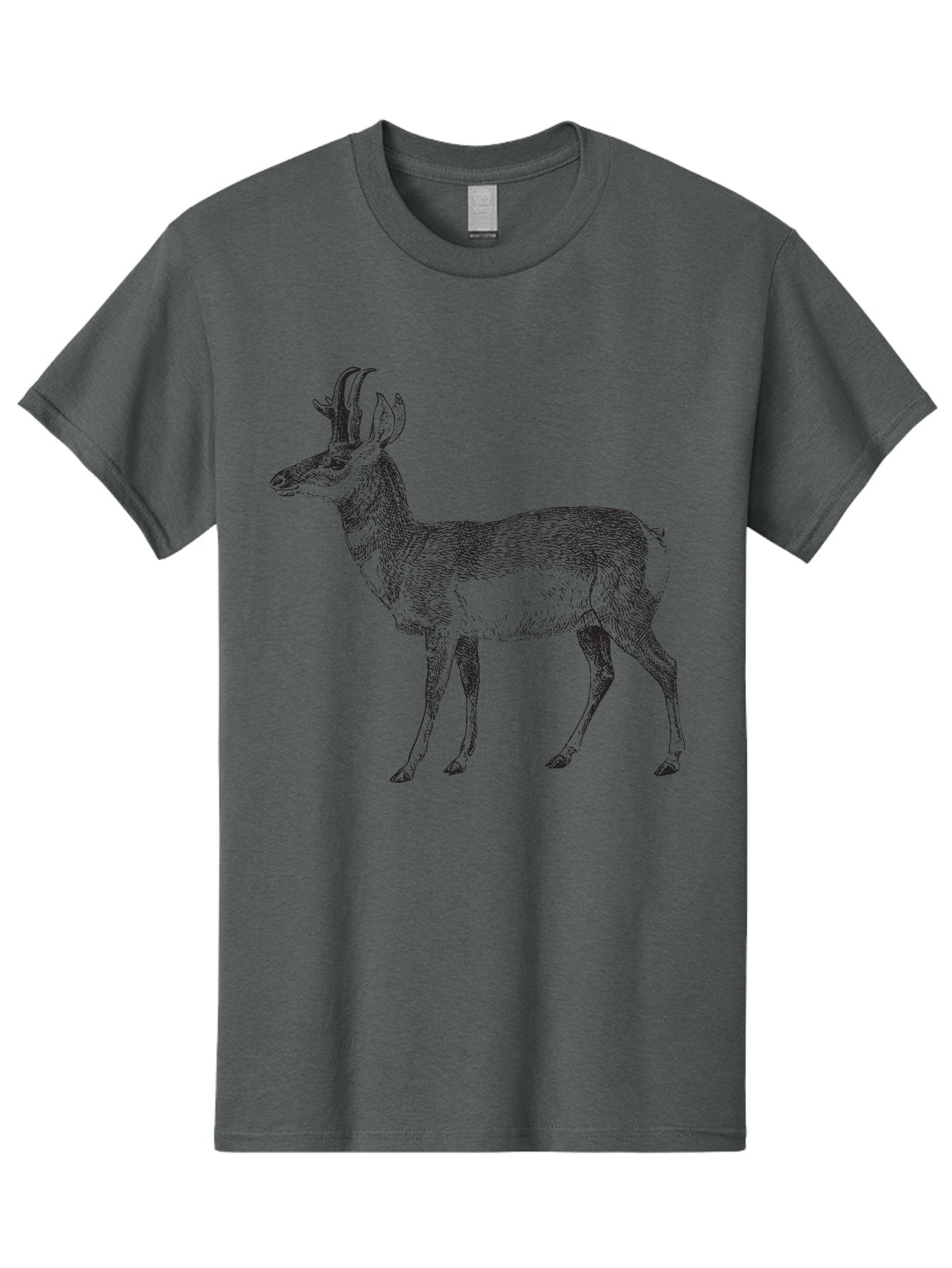 Pronghorn-Antelope Men'S Graphic Tee, 100% Cotton, Comfortable Casual Summer Wear, Machine Washable, Deer Illustration, Black And White Deer, Wildlife Art, Animal Drawing, Forest Creature, Wildlife Graphic, Antlered Mammal, Woodland Animal Aad929