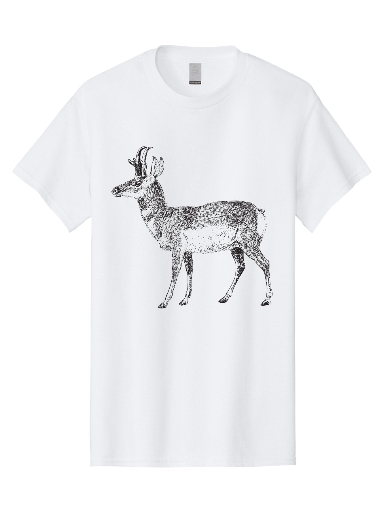 Pronghorn-Antelope Men'S Graphic Tee, 100% Cotton, Comfortable Casual Summer Wear, Machine Washable, Deer Illustration, Black And White Deer, Wildlife Art, Animal Drawing, Forest Creature, Wildlife Graphic, Antlered Mammal, Woodland Animal Aad929 7