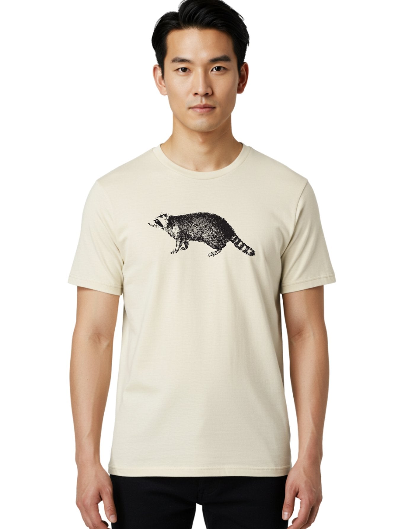 Raccoon-1 Men'S Graphic Tee, 100% Cotton, Comfortable Casual Summer Wear, Machine Washable, Raccoon, Wildlife, Furry Mammal, Striped Tail, Black And White Illustration, Woodland Animal, Cute Creature, Animal Art Aad930 27