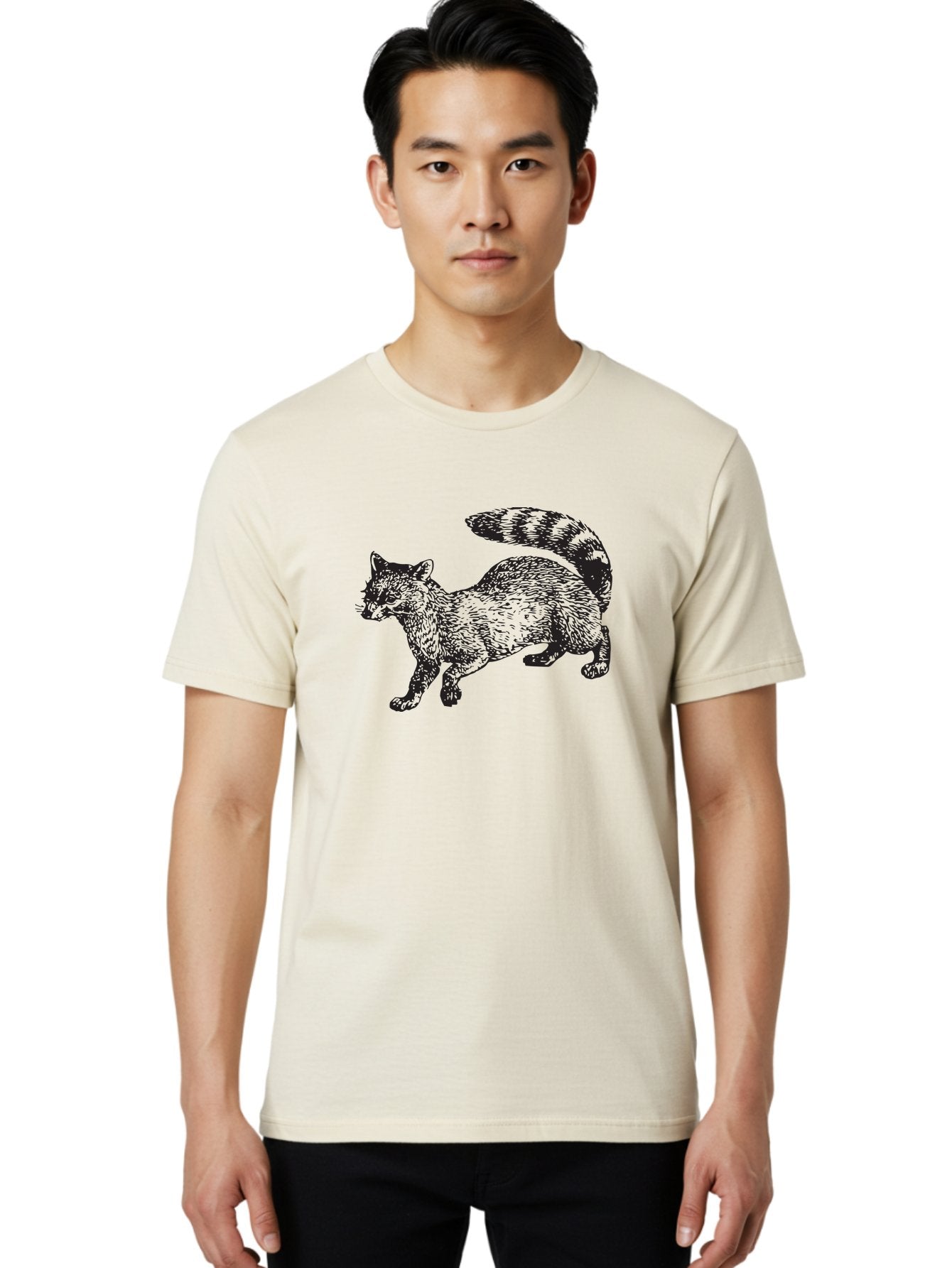 Raccoon-2 Men'S Graphic Tee, 100% Cotton, Comfortable Casual Summer Wear, Machine Washable, Raccoon Illustration, Animal Art, Wildlife Graphic, Furry Creature, Striped Tail, Detailed Drawing, Wild Mammal, Forest Animal Aad931 18