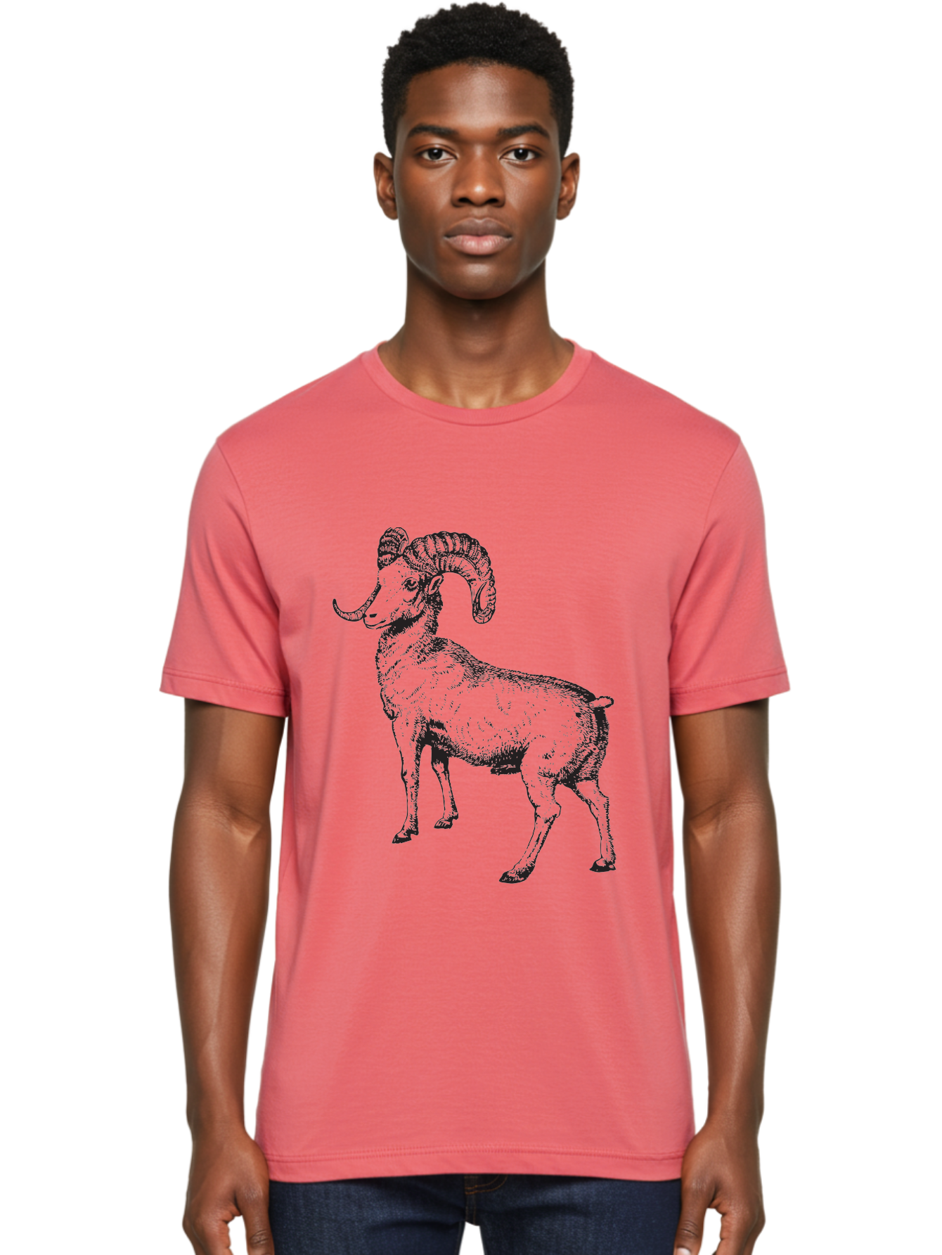 Ram Men'S Graphic Tee, 100% Cotton, Comfortable Casual Summer Wear, Machine Washable, Large Ram, Curved Horns, Wild Animal, Livestock, Farm Animal, Strong, Majestic, Nature, Wildlife, Outdoors, Rugged Aad934 30