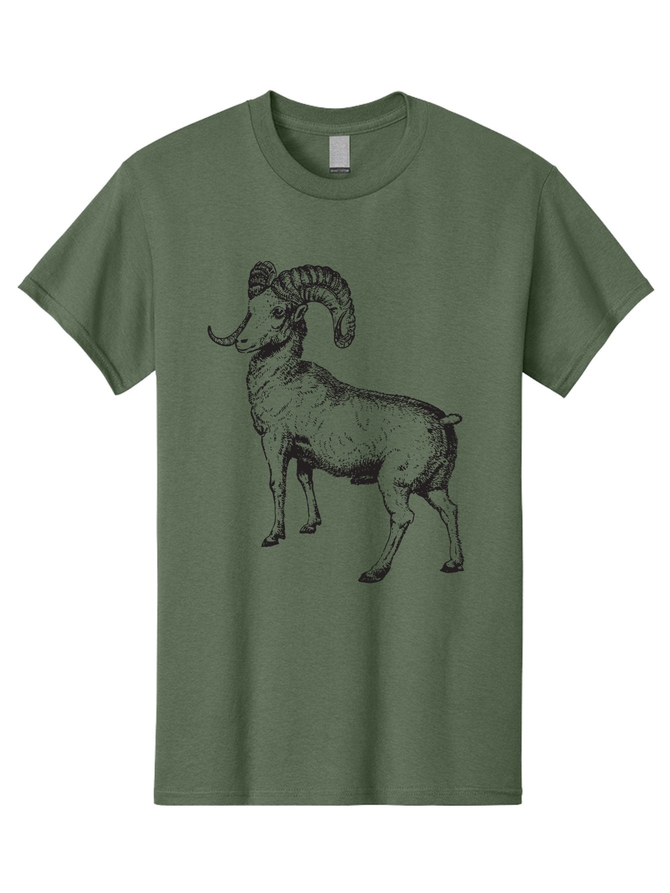 Ram Men'S Graphic Tee, 100% Cotton, Comfortable Casual Summer Wear, Machine Washable, Large Ram, Curved Horns, Wild Animal, Livestock, Farm Animal, Strong, Majestic, Nature, Wildlife, Outdoors, Rugged Aad934