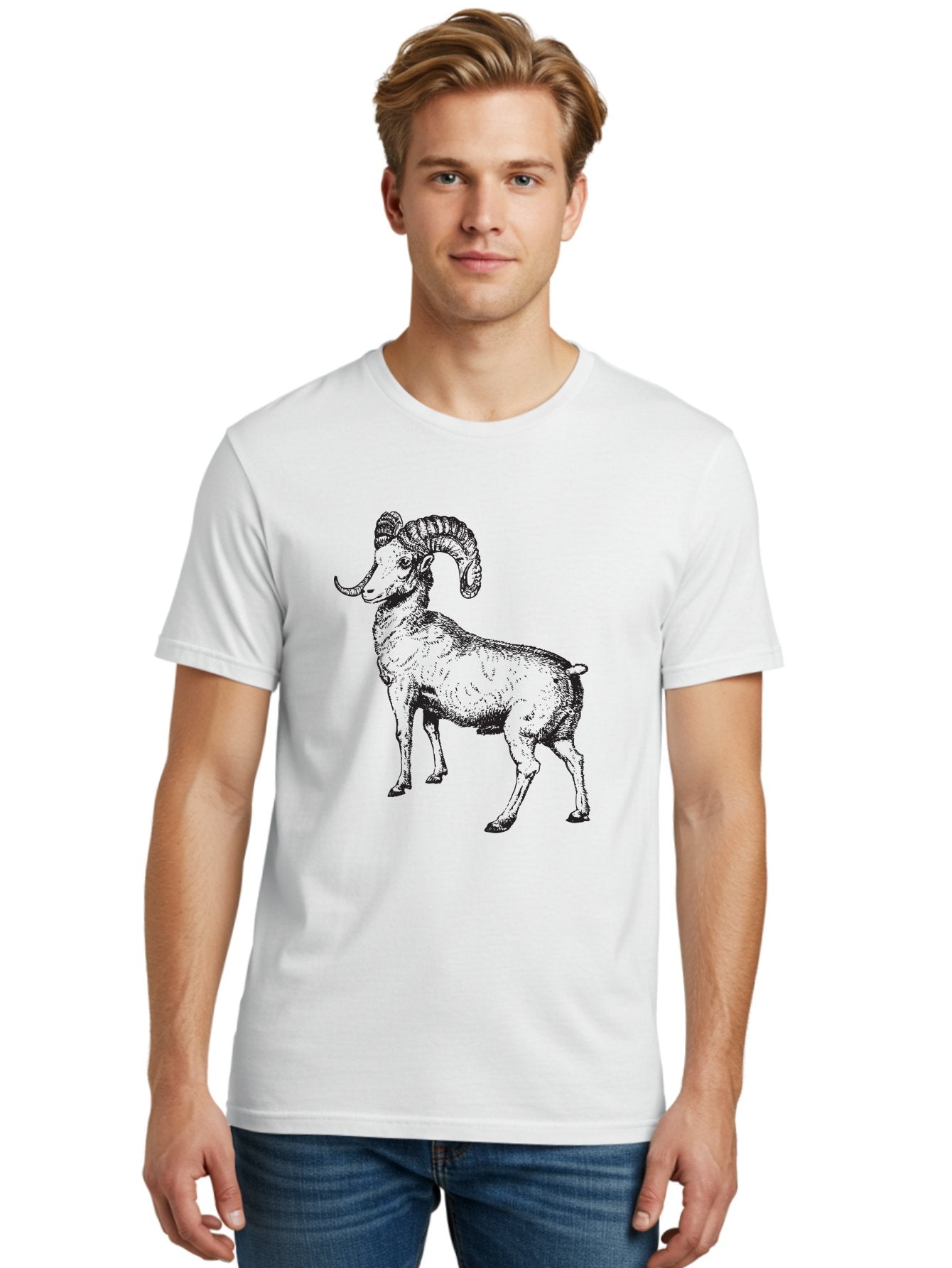Ram Men'S Graphic Tee, 100% Cotton, Comfortable Casual Summer Wear, Machine Washable, Large Ram, Curved Horns, Wild Animal, Livestock, Farm Animal, Strong, Majestic, Nature, Wildlife, Outdoors, Rugged Aad934 27