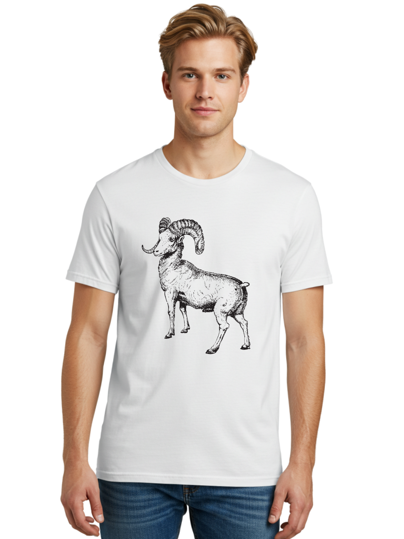 Ram Men'S Graphic Tee, 100% Cotton, Comfortable Casual Summer Wear, Machine Washable, Large Ram, Curved Horns, Wild Animal, Livestock, Farm Animal, Strong, Majestic, Nature, Wildlife, Outdoors, Rugged Aad934 8