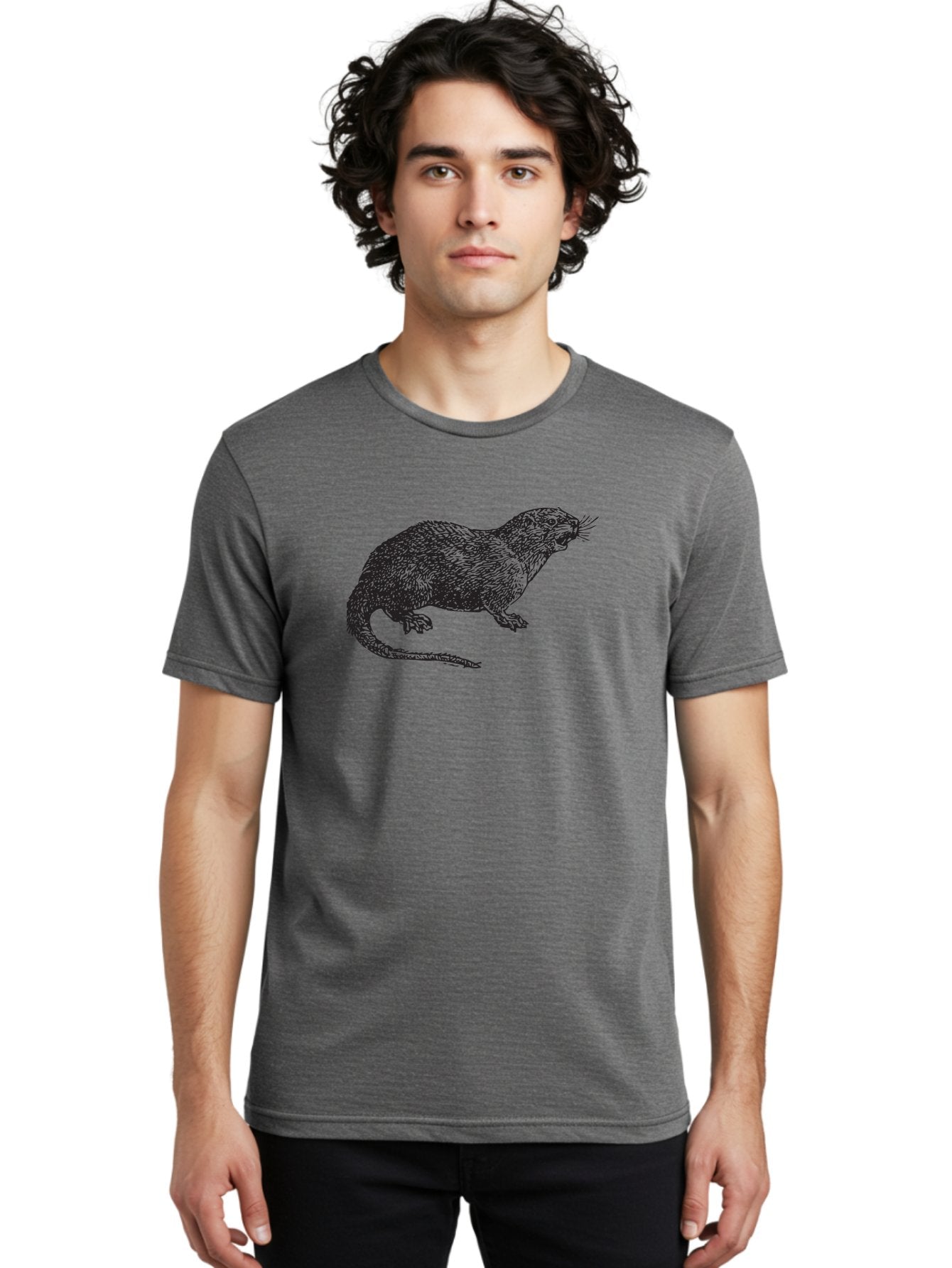 Rat-Illustration Men'S Graphic Tee, 100% Cotton, Comfortable Casual Summer Wear, Machine Washable, Mongoose Illustration, Wildlife Art, Animal Portrait, Detailed Sketch, Furry Creature, Whiskers, Sharp Teeth, Carnivorous Mammal, Exotic Animal, Aad937 18