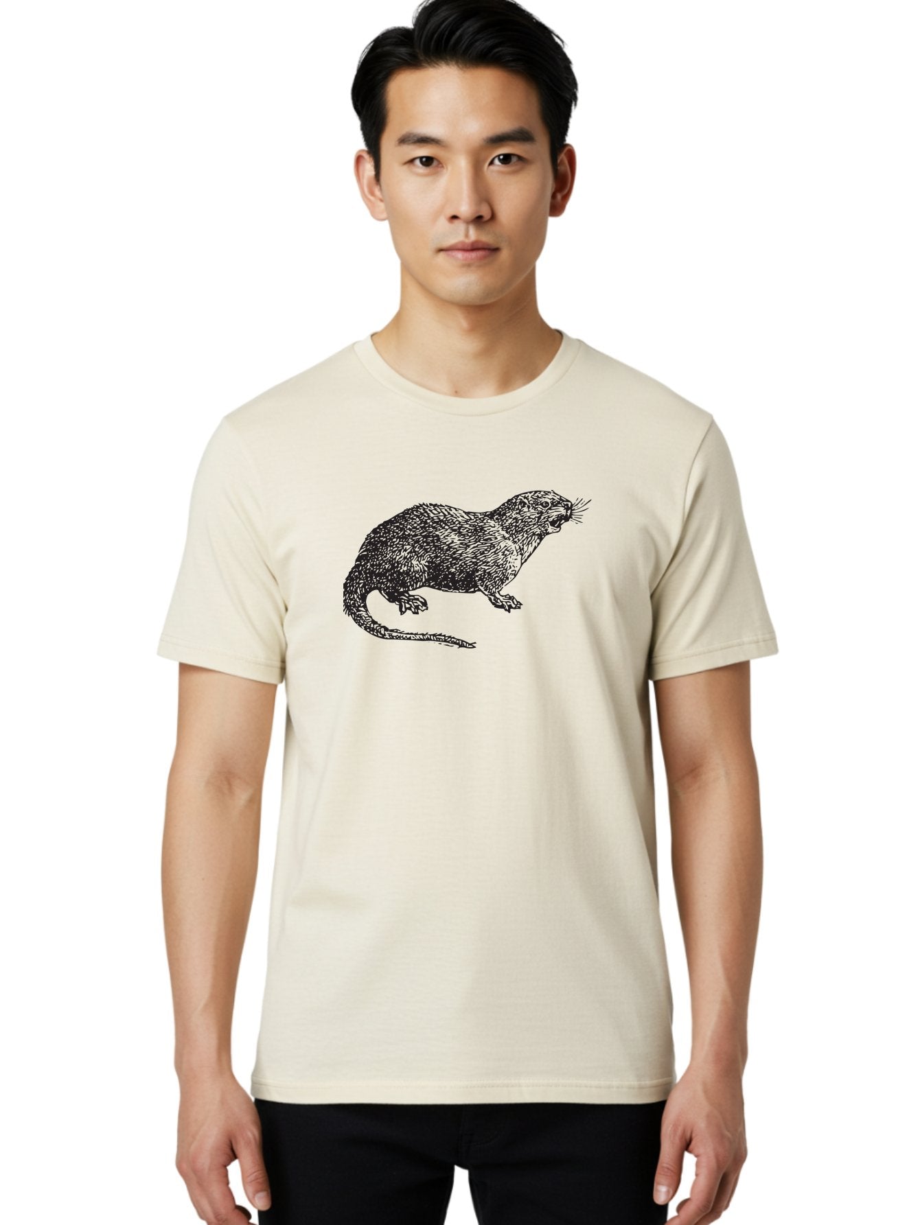 Rat-Illustration Men'S Graphic Tee, 100% Cotton, Comfortable Casual Summer Wear, Machine Washable, Mongoose Illustration, Wildlife Art, Animal Portrait, Detailed Sketch, Furry Creature, Whiskers, Sharp Teeth, Carnivorous Mammal, Exotic Animal, Aad937 30