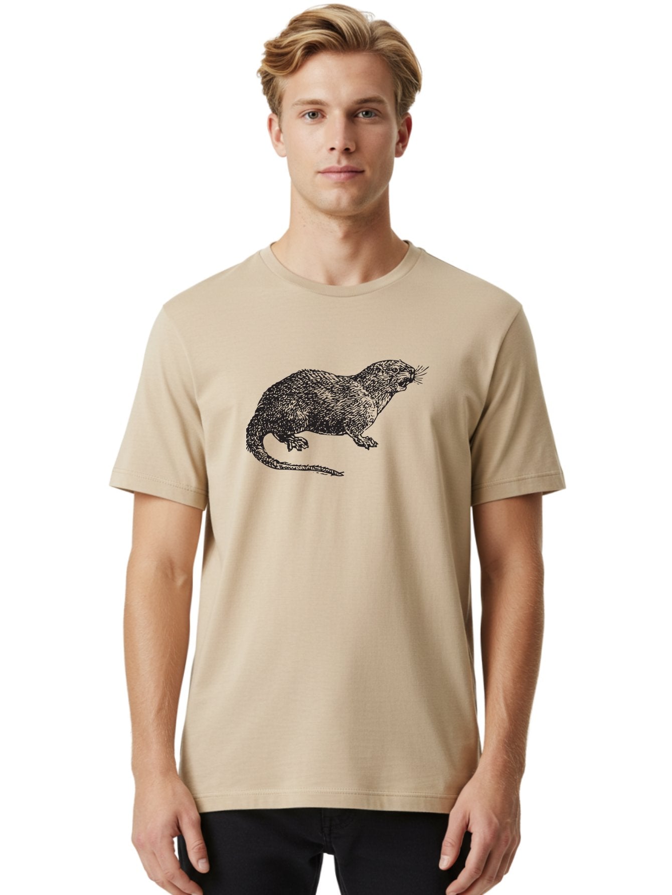 Rat-Illustration Men'S Graphic Tee, 100% Cotton, Comfortable Casual Summer Wear, Machine Washable, Mongoose Illustration, Wildlife Art, Animal Portrait, Detailed Sketch, Furry Creature, Whiskers, Sharp Teeth, Carnivorous Mammal, Exotic Animal, Aad937 20