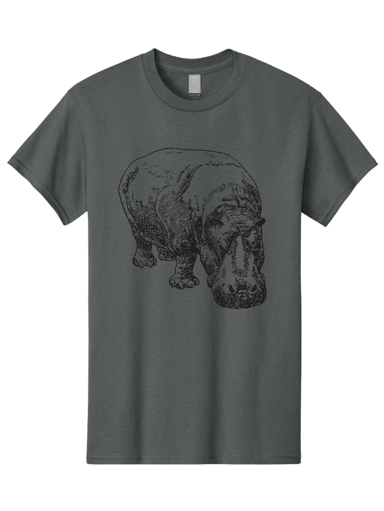 Rhinoceros-1 Men'S Graphic Tee, 100% Cotton, Comfortable Casual Summer Wear, Machine Washable, Rhinoceros Illustration, Detailed Drawing, Wildlife Art, Black And Green, Rhino Portrait, Wild Animal, Engraved Style, Nature Graphic, Animal Design Aad939 5