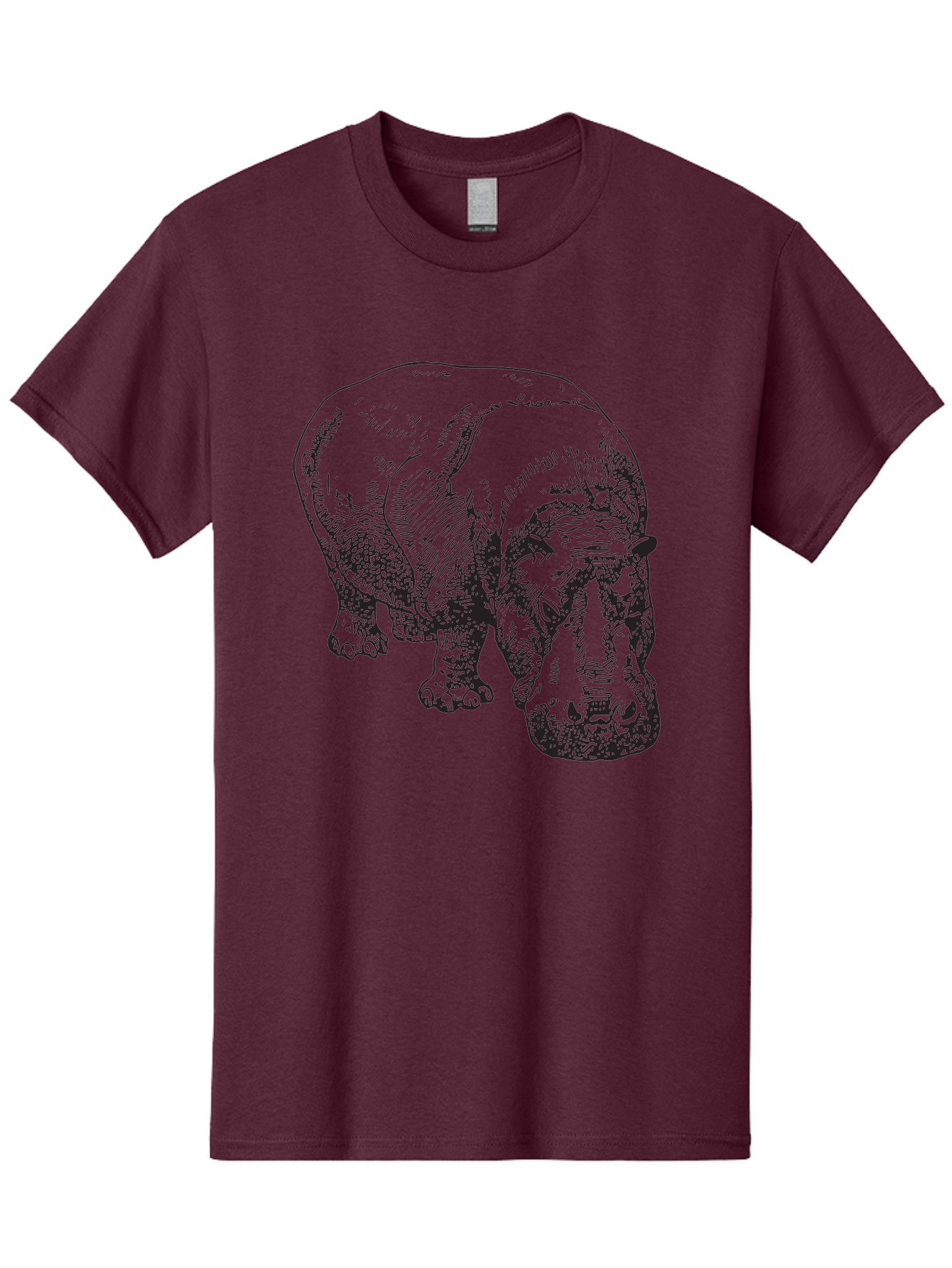 Rhinoceros-1 Men'S Graphic Tee, 100% Cotton, Comfortable Casual Summer Wear, Machine Washable, Rhinoceros Illustration, Detailed Drawing, Wildlife Art, Black And Green, Rhino Portrait, Wild Animal, Engraved Style, Nature Graphic, Animal Design Aad939 5