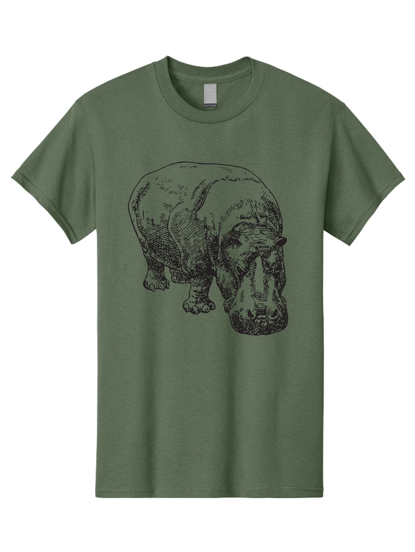 Rhinoceros-1 Men'S Graphic Tee, 100% Cotton, Comfortable Casual Summer Wear, Machine Washable, Rhinoceros Illustration, Detailed Drawing, Wildlife Art, Black And Green, Rhino Portrait, Wild Animal, Engraved Style, Nature Graphic, Animal Design Aad939
