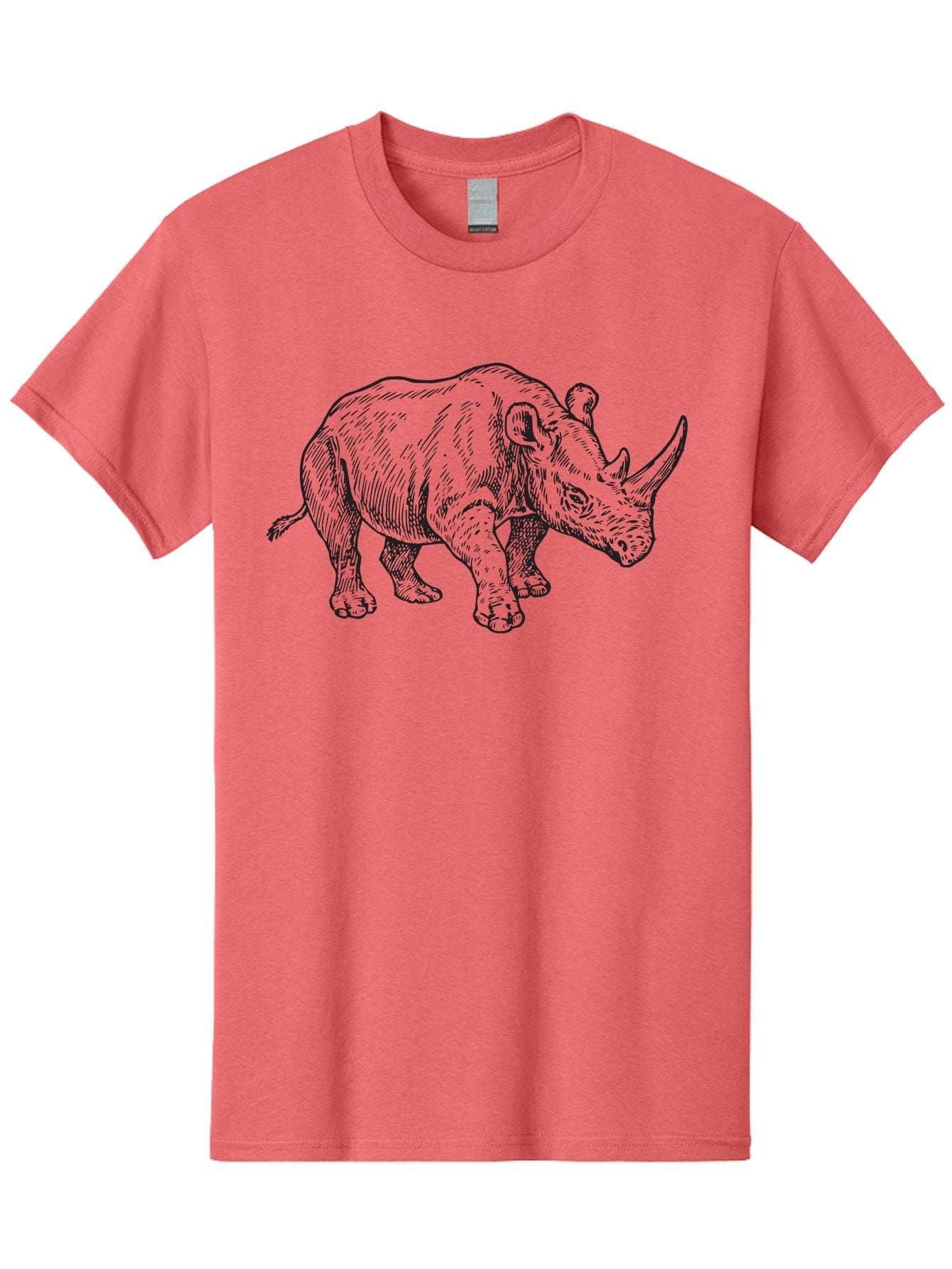 Rhinoceros-Sketch Men'S Graphic Tee, 100% Cotton, Comfortable Casual Summer Wear, Machine Washable, Rhinoceros Illustration, Wildlife Art, Black And White Drawing, Rhino Portrait, Animal Graphics, Hand-Drawn Rhinoceros, Detailed Illustration Aad940 3
