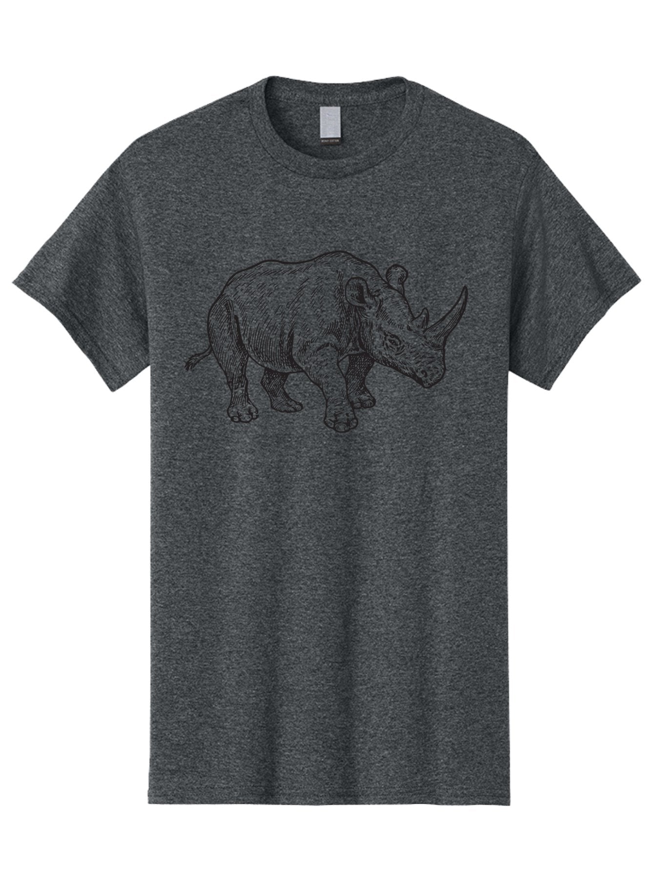Rhinoceros-Sketch Men'S Graphic Tee, 100% Cotton, Comfortable Casual Summer Wear, Machine Washable, Rhinoceros Illustration, Wildlife Art, Black And White Drawing, Rhino Portrait, Animal Graphics, Hand-Drawn Rhinoceros, Detailed Illustration Aad940