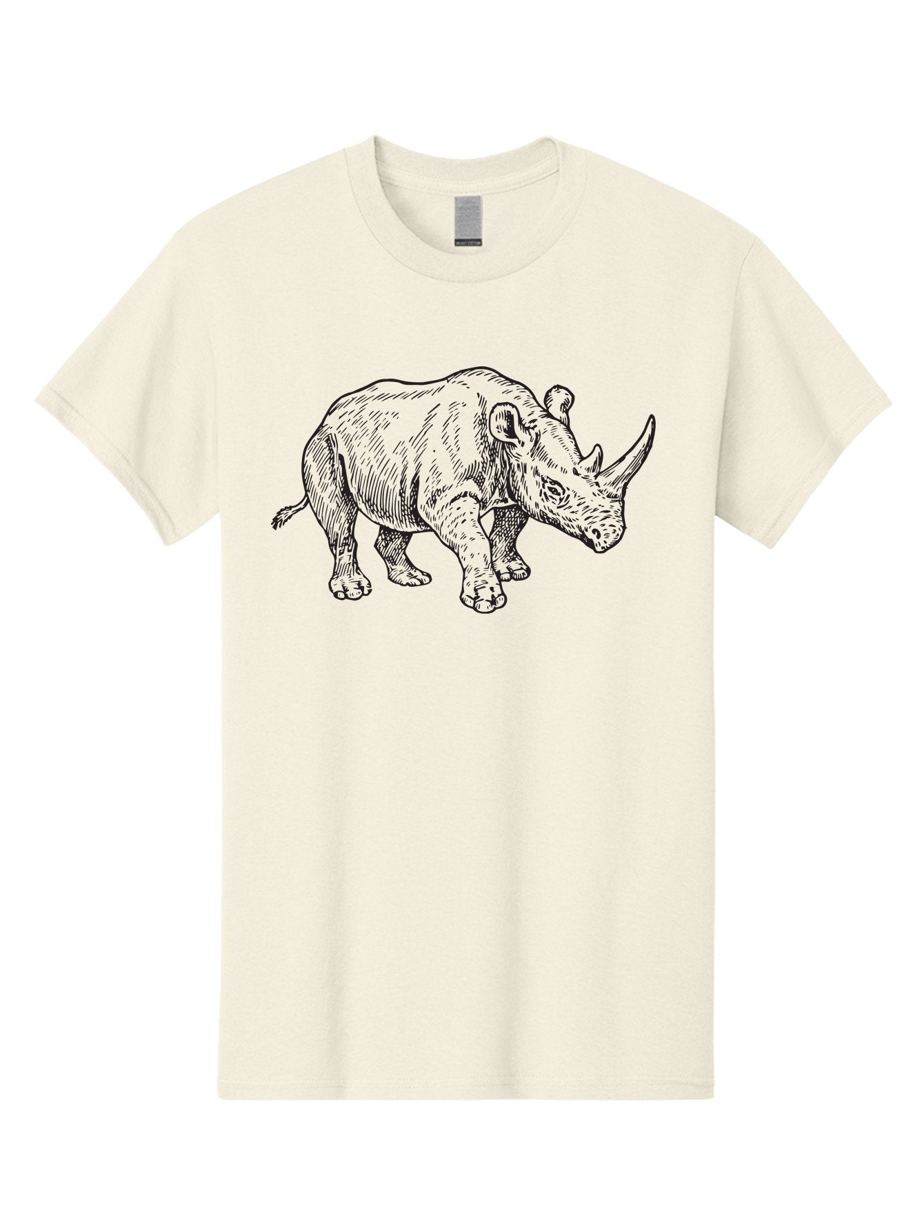 Rhinoceros-Sketch Men'S Graphic Tee, 100% Cotton, Comfortable Casual Summer Wear, Machine Washable, Rhinoceros Illustration, Wildlife Art, Black And White Drawing, Rhino Portrait, Animal Graphics, Hand-Drawn Rhinoceros, Detailed Illustration Aad940 5