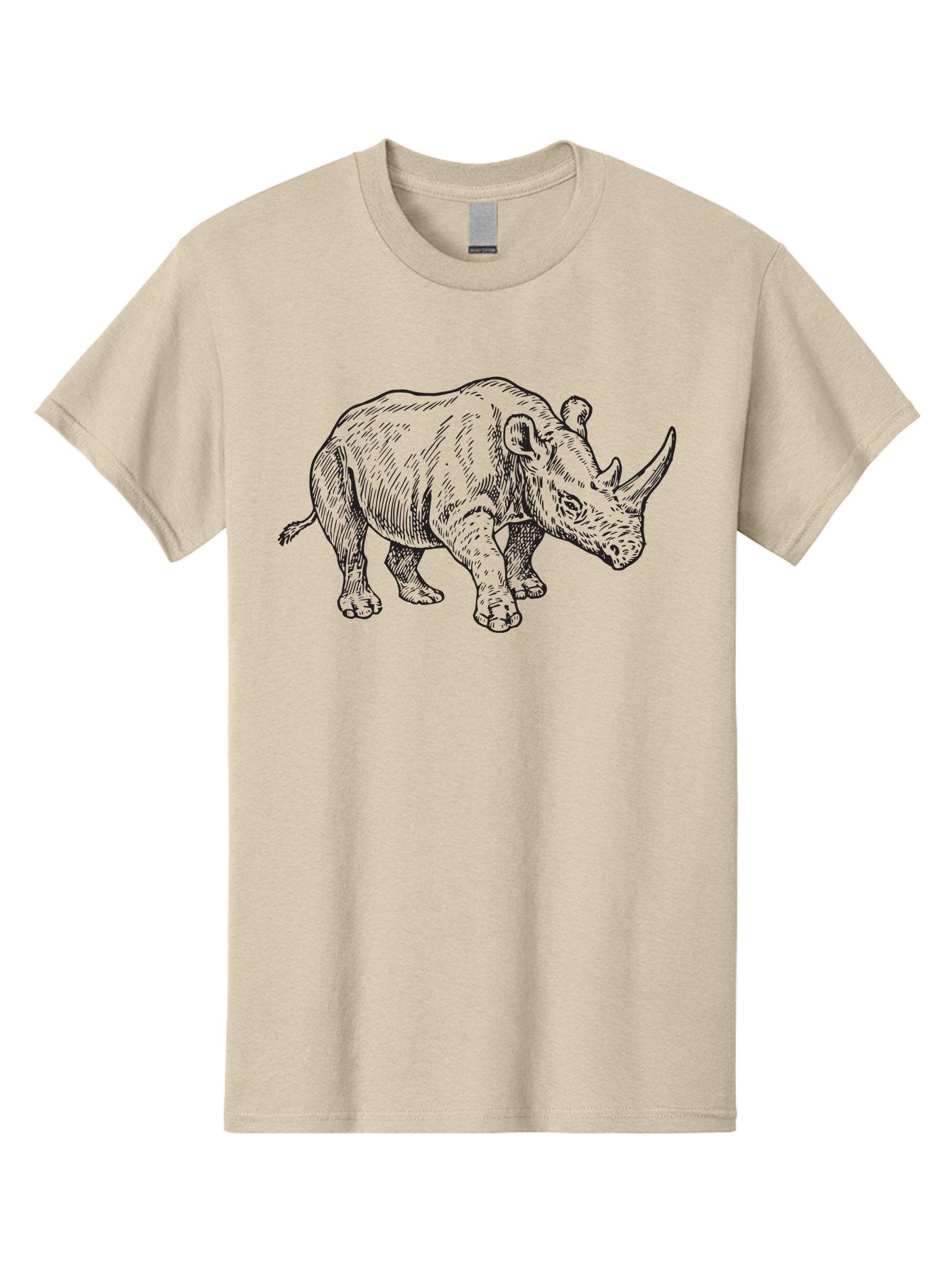 Rhinoceros-Sketch Men'S Graphic Tee, 100% Cotton, Comfortable Casual Summer Wear, Machine Washable, Rhinoceros Illustration, Wildlife Art, Black And White Drawing, Rhino Portrait, Animal Graphics, Hand-Drawn Rhinoceros, Detailed Illustration Aad940 8