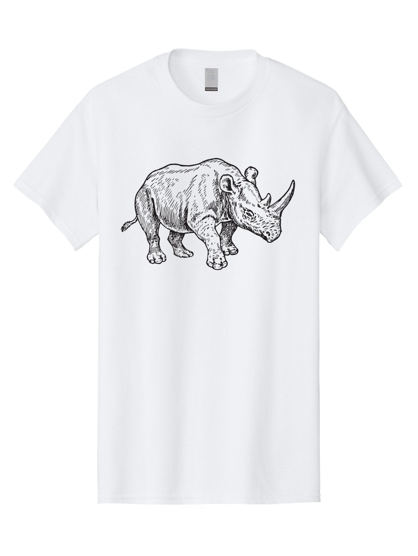 Rhinoceros-Sketch Men'S Graphic Tee, 100% Cotton, Comfortable Casual Summer Wear, Machine Washable, Rhinoceros Illustration, Wildlife Art, Black And White Drawing, Rhino Portrait, Animal Graphics, Hand-Drawn Rhinoceros, Detailed Illustration Aad940 10