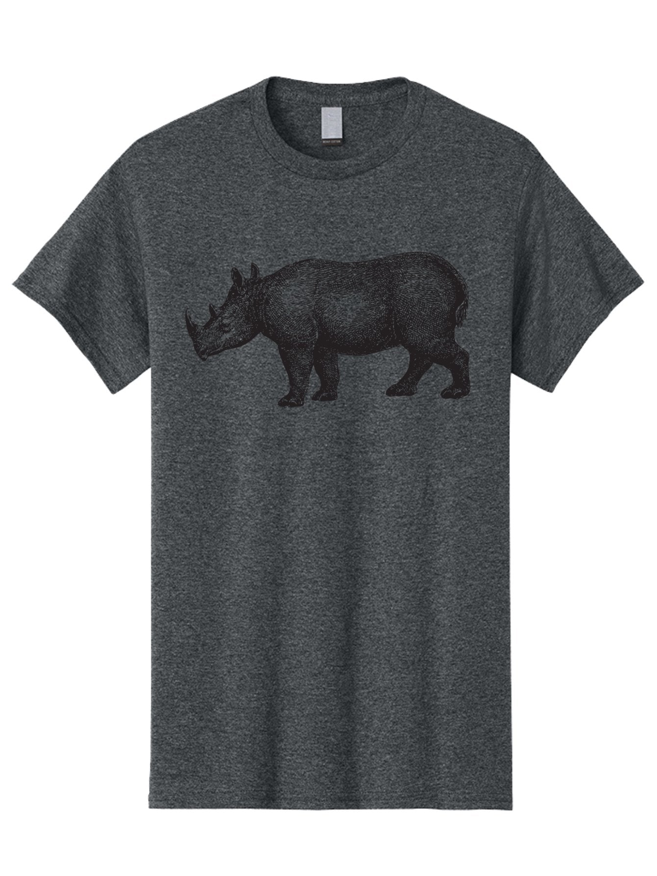 Rhinoceros Men'S Graphic Tee, 100% Cotton, Comfortable Casual Summer Wear, Machine Washable, Rhinoceros, Wildlife, Black And Green Illustration, Endangered Species, Wild Animal, Rhino Horn, Cross-Hatching Technique, Detailed Artwork, Aad941 15