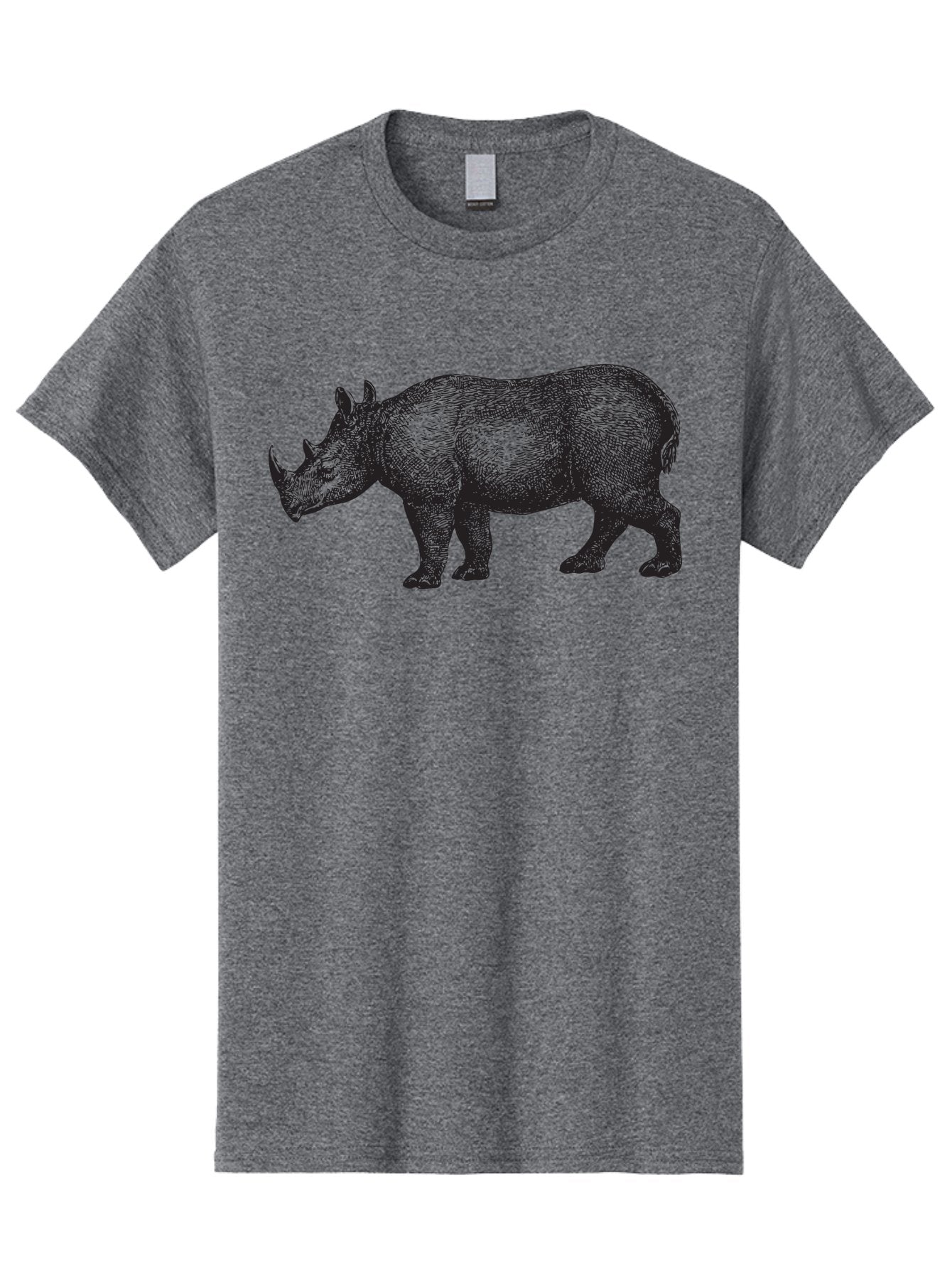 Rhinoceros Men'S Graphic Tee, 100% Cotton, Comfortable Casual Summer Wear, Machine Washable, Rhinoceros, Wildlife, Black And Green Illustration, Endangered Species, Wild Animal, Rhino Horn, Cross-Hatching Technique, Detailed Artwork, Aad941 3