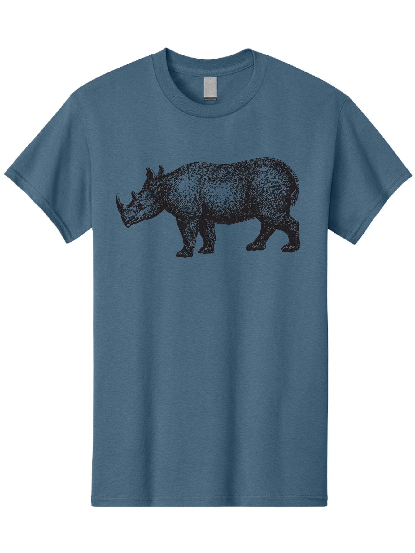 Rhinoceros Men'S Graphic Tee, 100% Cotton, Comfortable Casual Summer Wear, Machine Washable, Rhinoceros, Wildlife, Black And Green Illustration, Endangered Species, Wild Animal, Rhino Horn, Cross-Hatching Technique, Detailed Artwork, Aad941 4