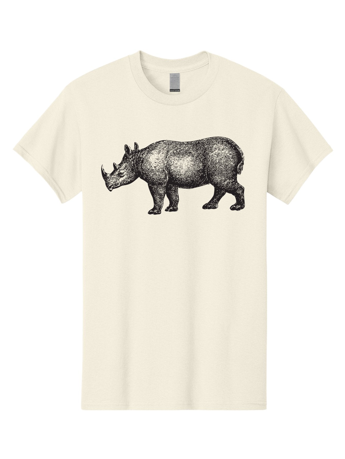Rhinoceros Men'S Graphic Tee, 100% Cotton, Comfortable Casual Summer Wear, Machine Washable, Rhinoceros, Wildlife, Black And Green Illustration, Endangered Species, Wild Animal, Rhino Horn, Cross-Hatching Technique, Detailed Artwork, Aad941