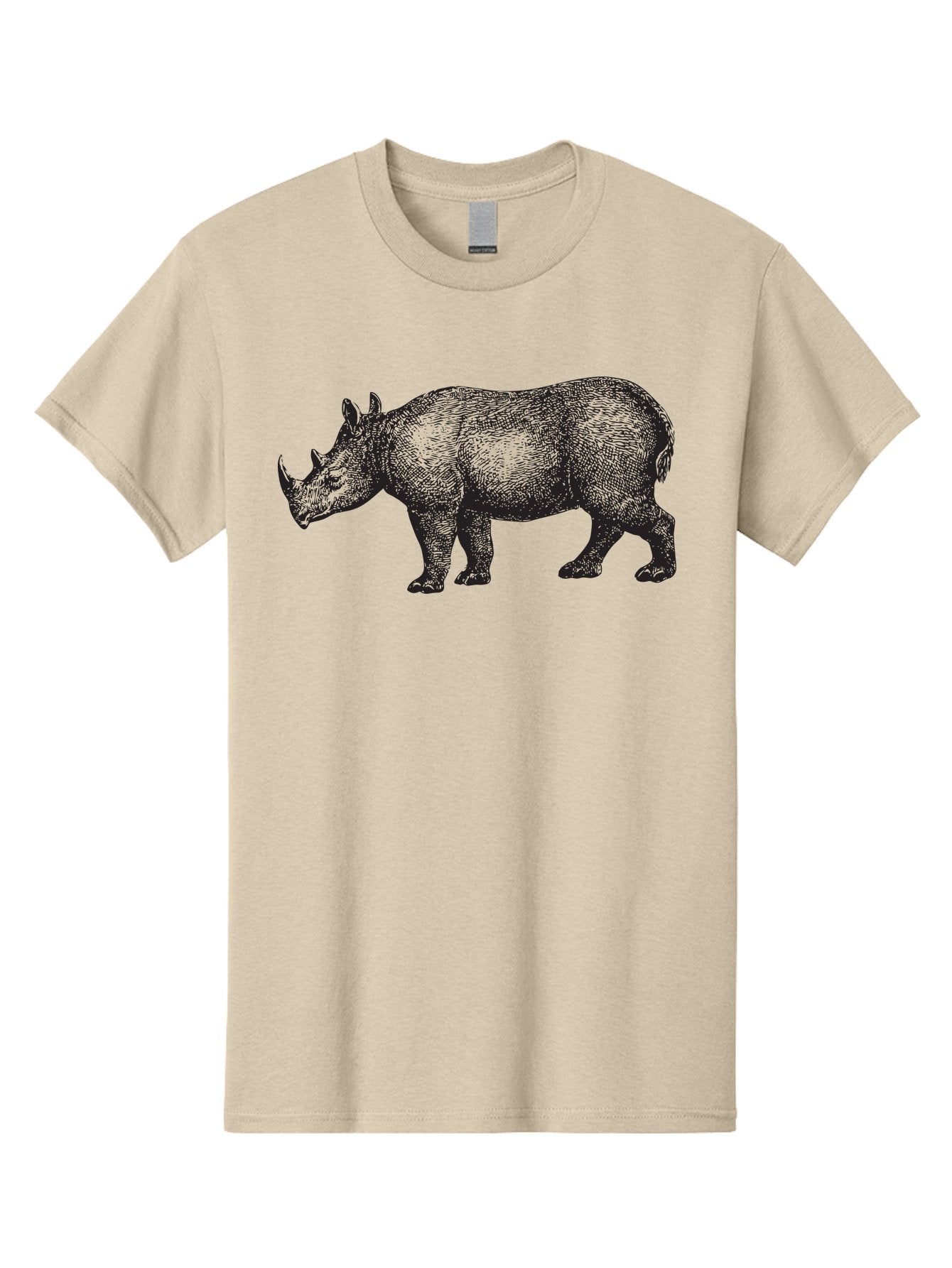 Rhinoceros Men'S Graphic Tee, 100% Cotton, Comfortable Casual Summer Wear, Machine Washable, Rhinoceros, Wildlife, Black And Green Illustration, Endangered Species, Wild Animal, Rhino Horn, Cross-Hatching Technique, Detailed Artwork, Aad941 12